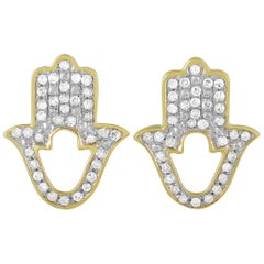 LB Exclusive 14 Karat Yellow Gold 0.16 Carat Diamond Hamsa Earrings
