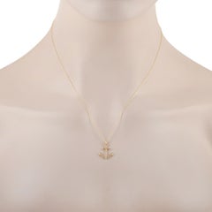 LB Exclusive 14 Karat Yellow Gold 0.17 Carat Diamond Anchor Pendant Necklace