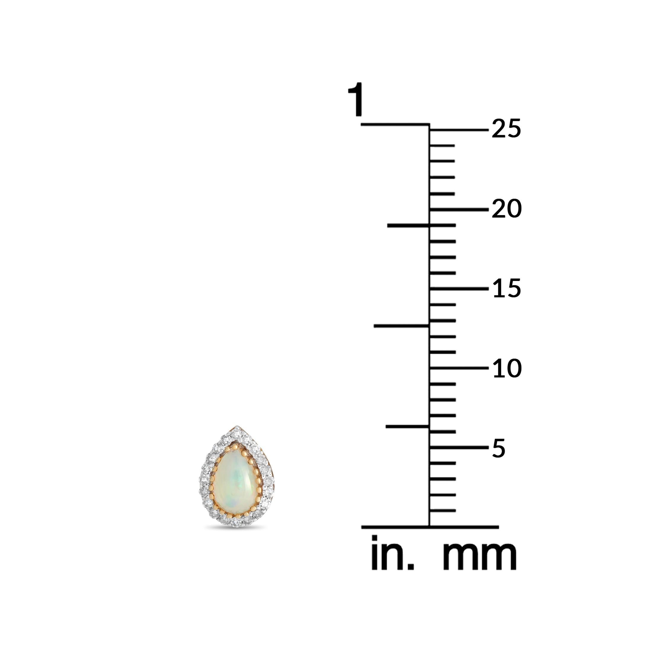 Round Cut LB Exclusive 14K Yellow Gold 0.17ct Diamond & Opal Stud Earrings ER4-15272YOP For Sale