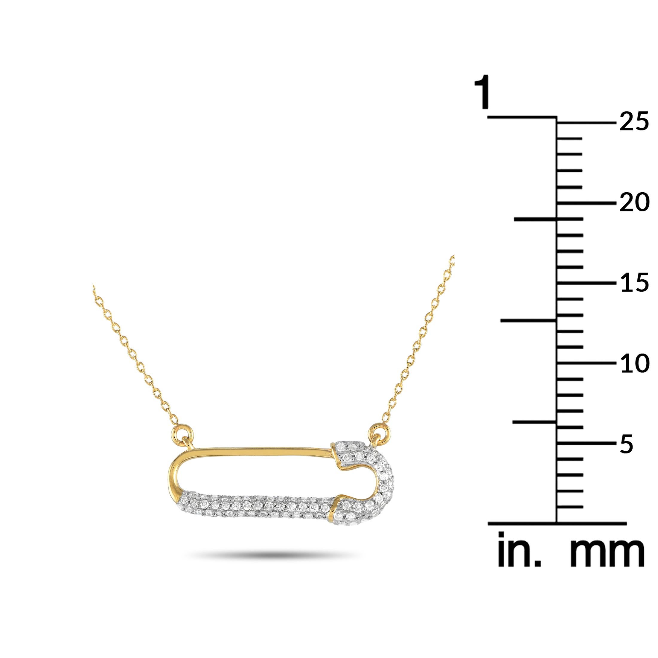 LB Exclusive 14K Yellow Gold 0.17ct Diamond Safety Pin Necklace NK4-14795Y In New Condition For Sale In Southampton, PA