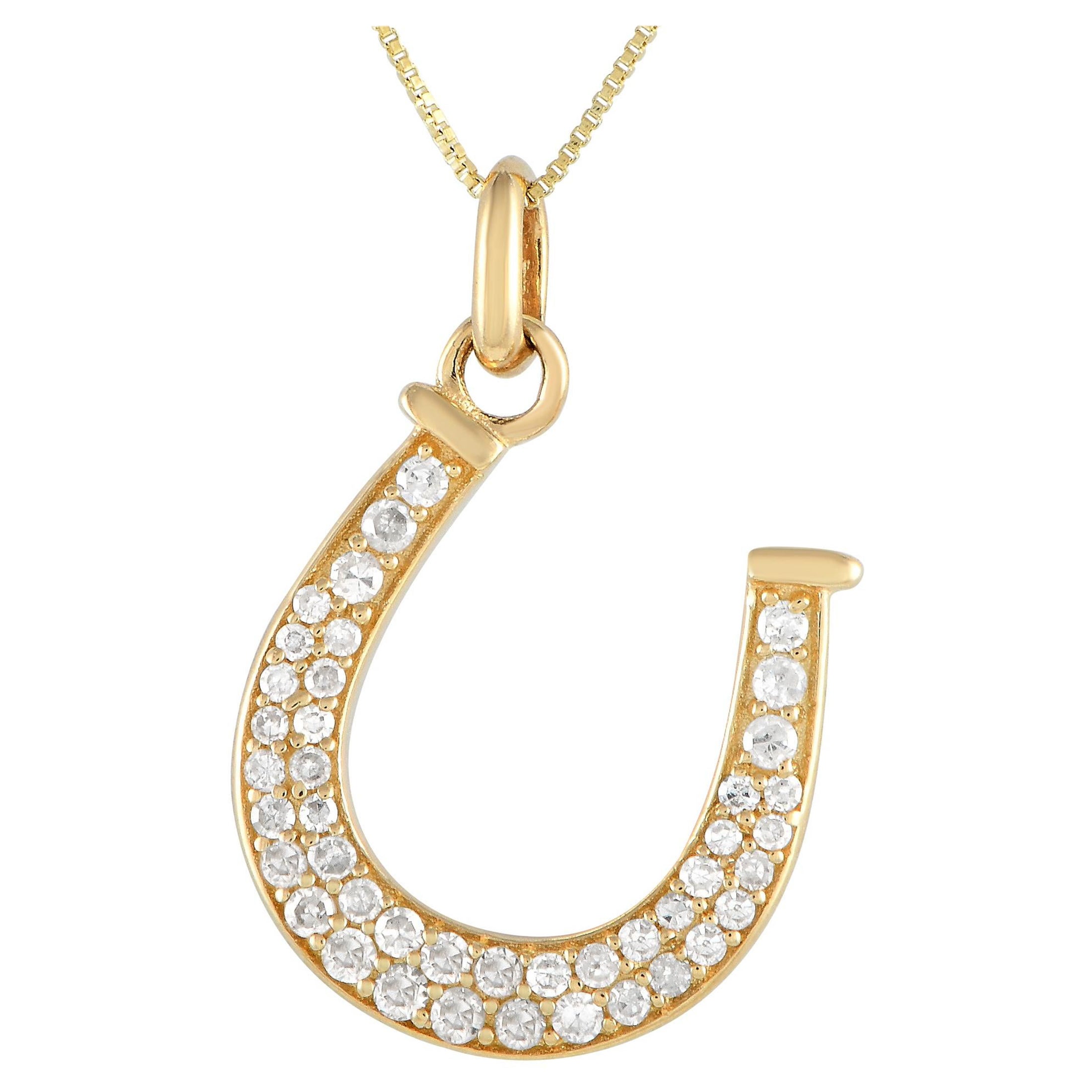 LB Exclusive 14K Yellow Gold 0.18ct Diamond Horseshoe Necklace PD4-15625Y For Sale