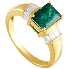 LB Exclusive 14 Karat Yellow Gold 0.20 Carat Diamond and Emerald Ring