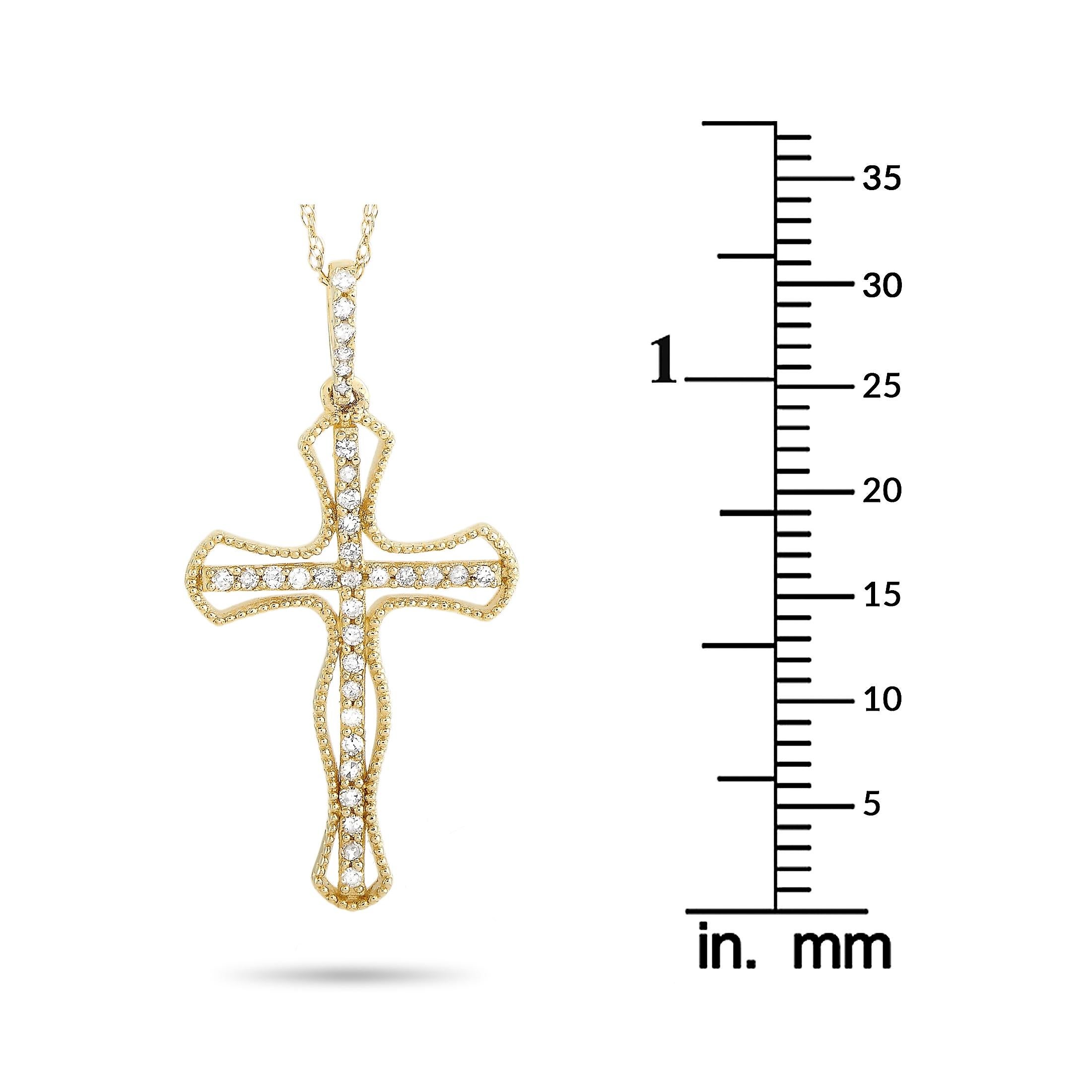 LB Exclusive 14 Karat Yellow Gold 0.20 Carat Diamond Cross Pendant Necklace In New Condition In Southampton, PA