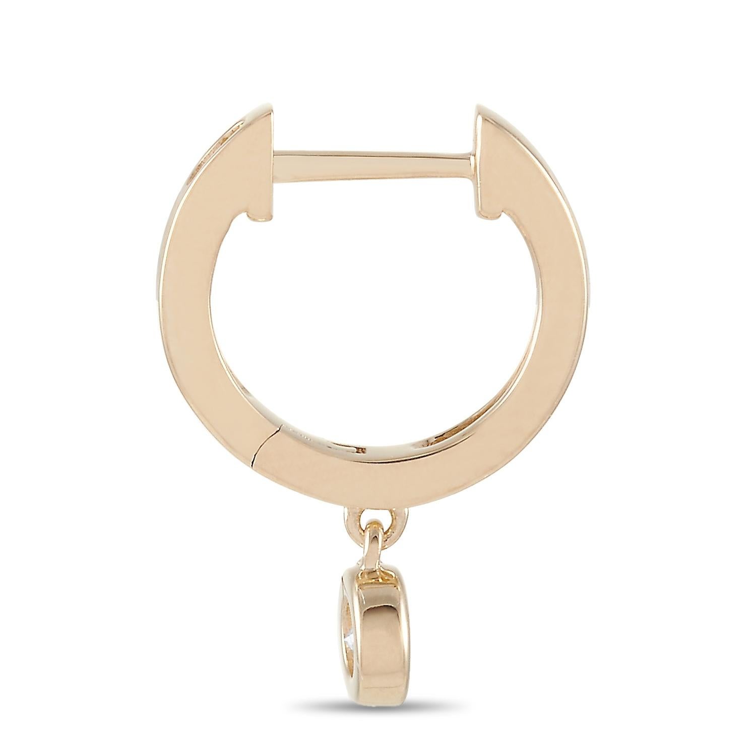 These LB Exclusive earrings are made of 14K yellow gold and embellished with diamonds that total 0.20 carats. The earrings measure 0.63” in length and 0.07” in width and each of the two weighs 0.8 grams.
 
 The pair is offered in brand new condition