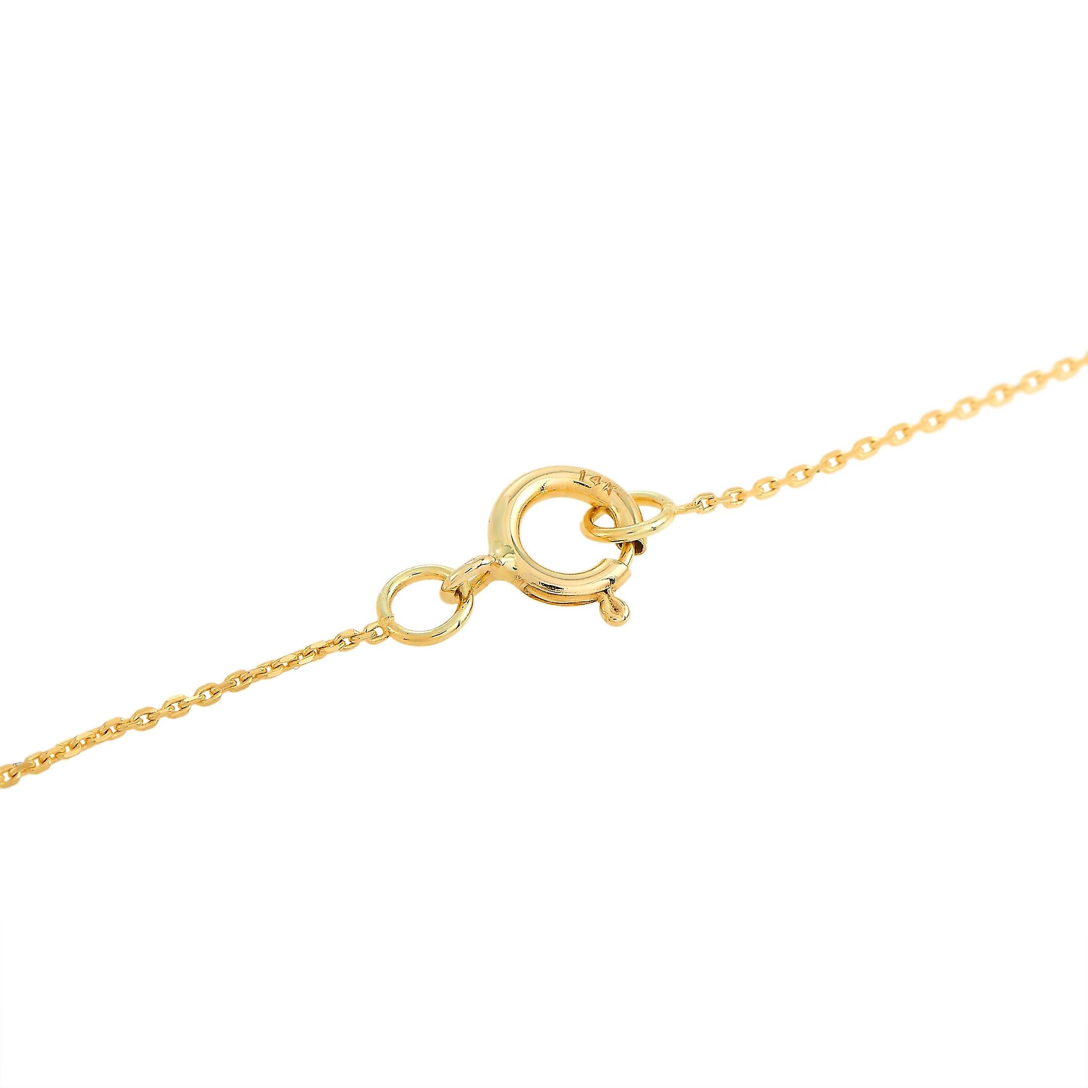 Round Cut LB Exclusive 14 Karat Yellow Gold 0.20 Carat Diamond Horseshoe Pendant Necklace