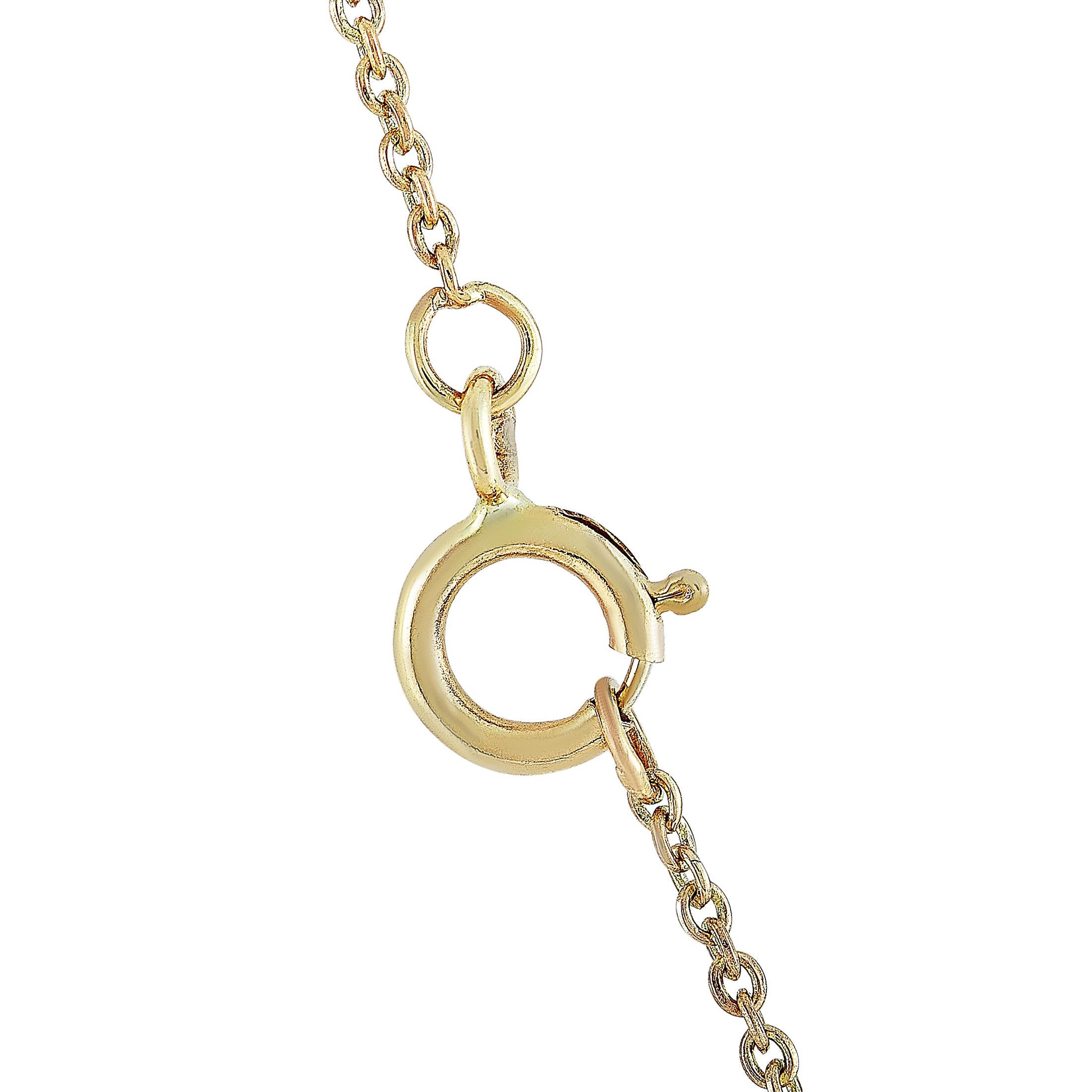 Round Cut LB Exclusive 14 Karat Yellow Gold 0.20 Carat Diamond Horseshoe Pendant Necklace