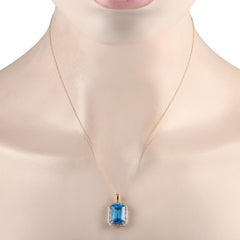 LB Exclusive 14K Yellow Gold 0.20ct Diamond and Blue Topaz Necklace PD4-15513WBT