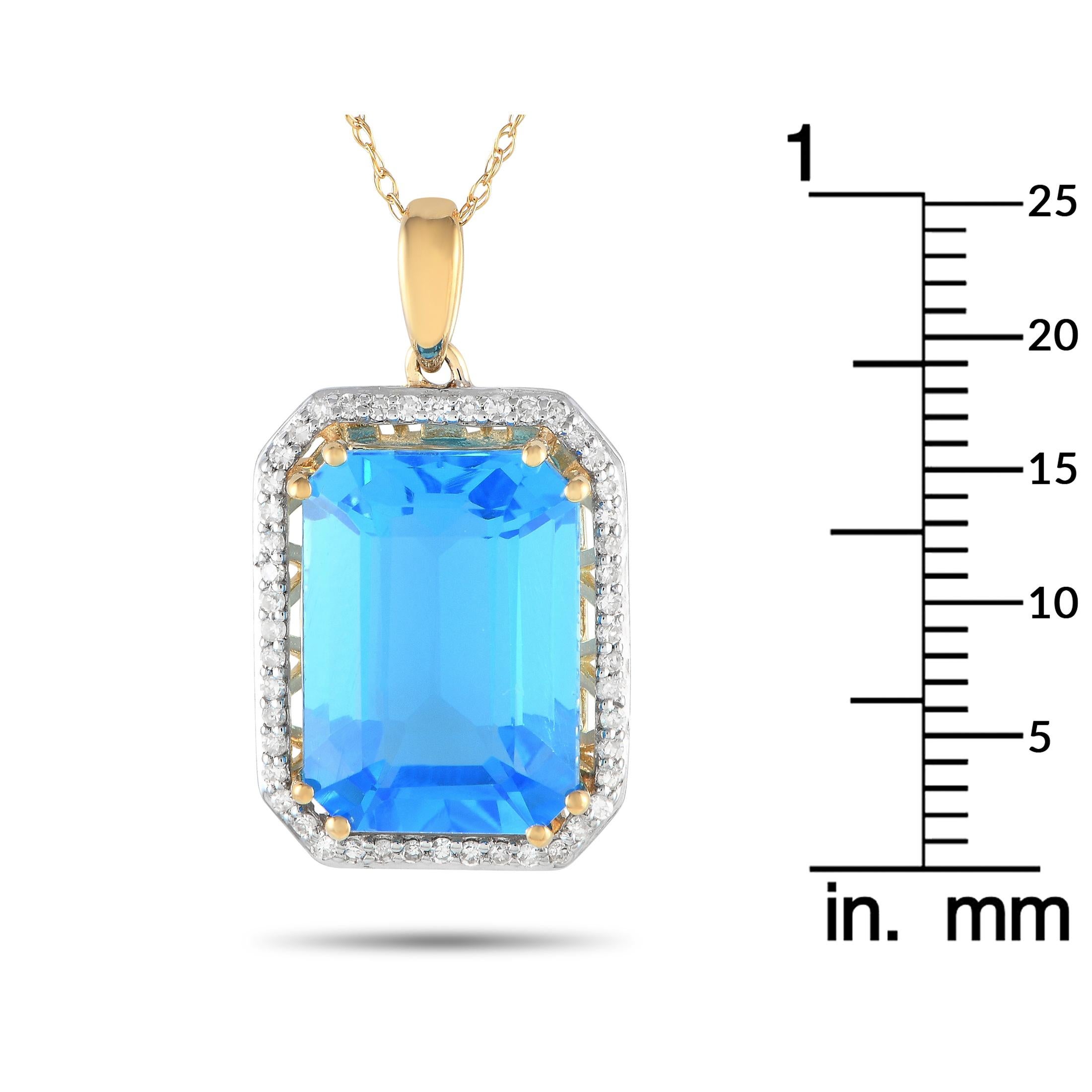 LB Exclusive 14K Yellow Gold 0.20ct Diamond and Blue Topaz Necklace PD4-15513WBT In New Condition For Sale In Southampton, PA