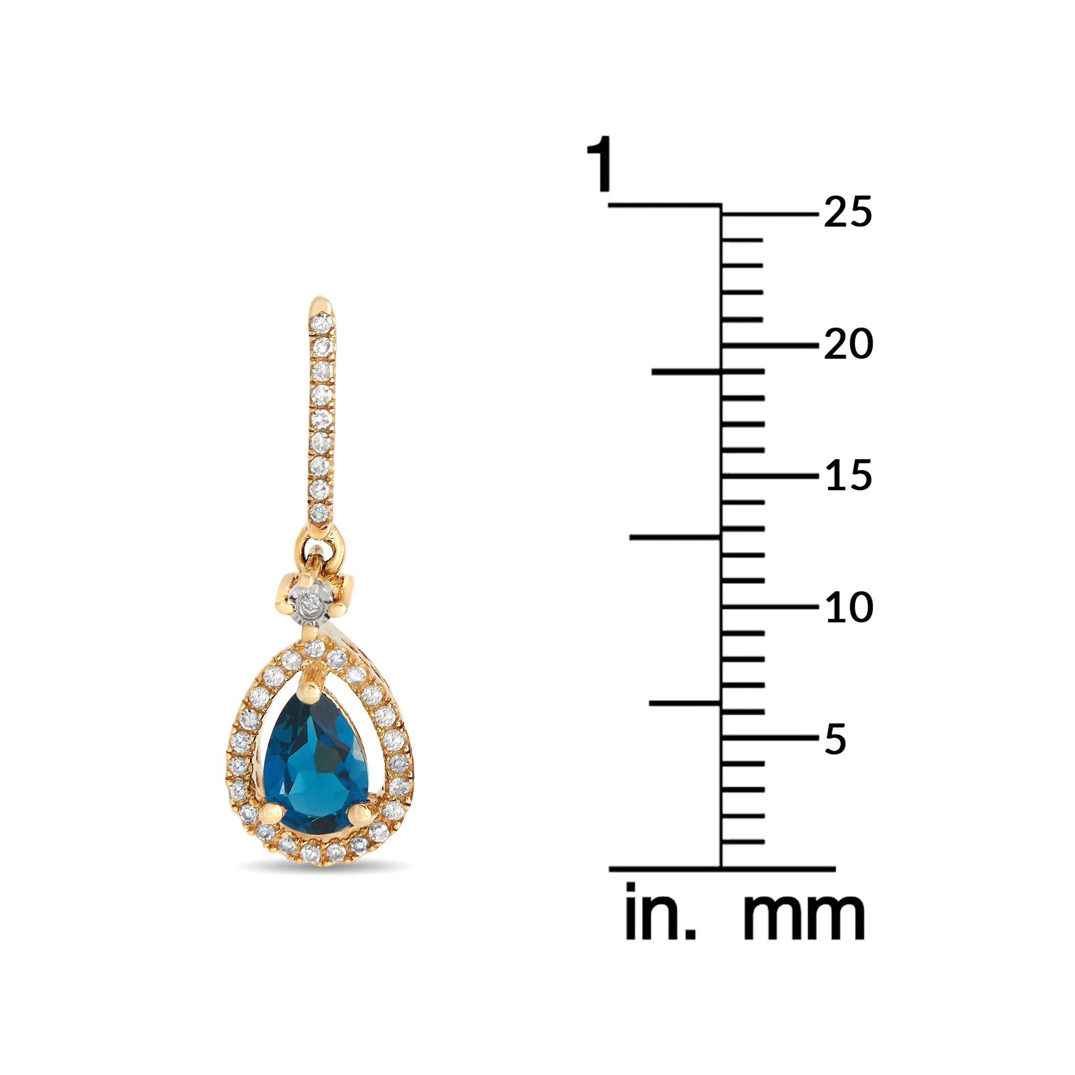 Round Cut LB Exclusive 14K Yellow Gold 0.20ct Diamond and Topaz Pear Earrings ER4-15061YBT For Sale