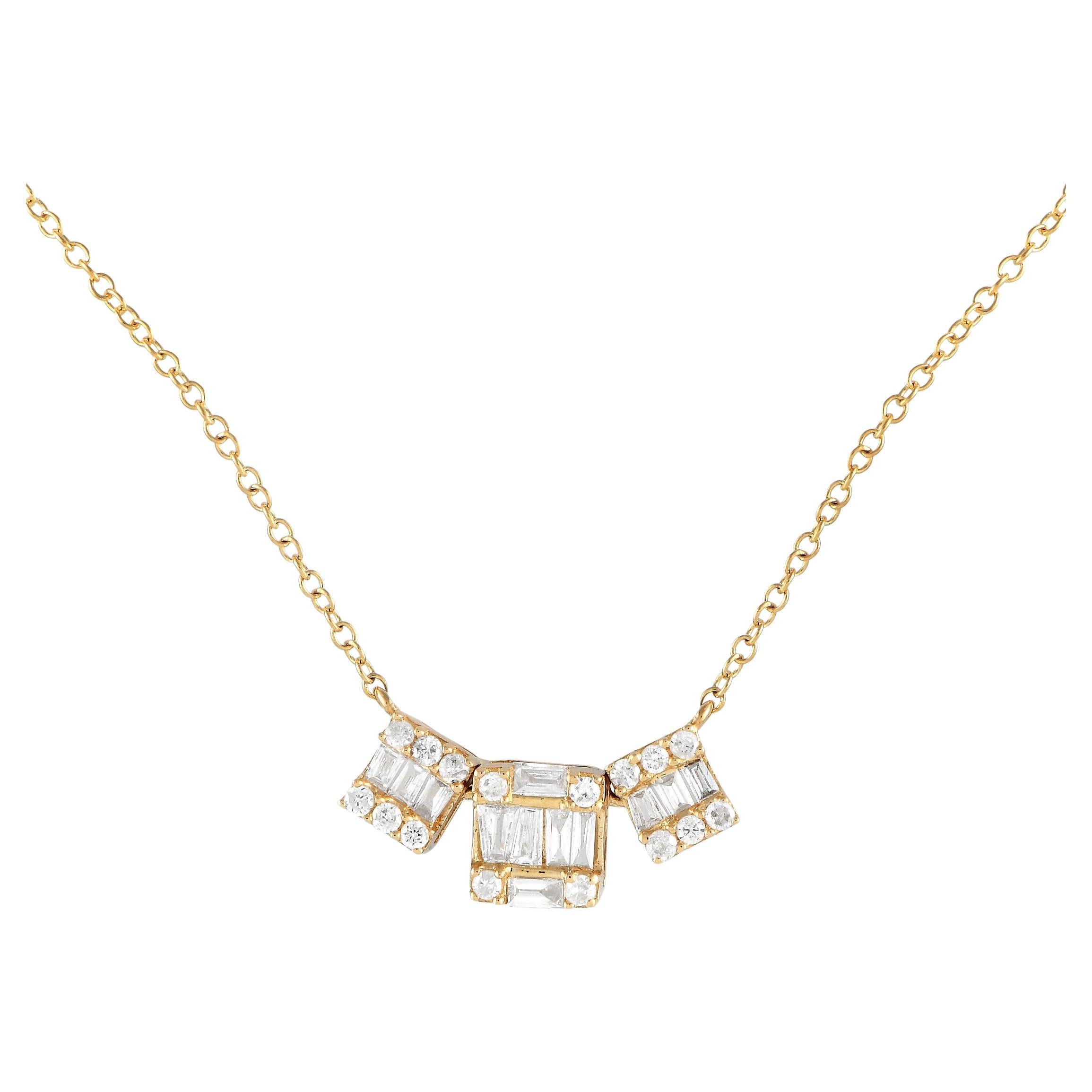 LB Exclusive 14K Yellow Gold 0.20ct Diamond Cluster Necklace PN14844