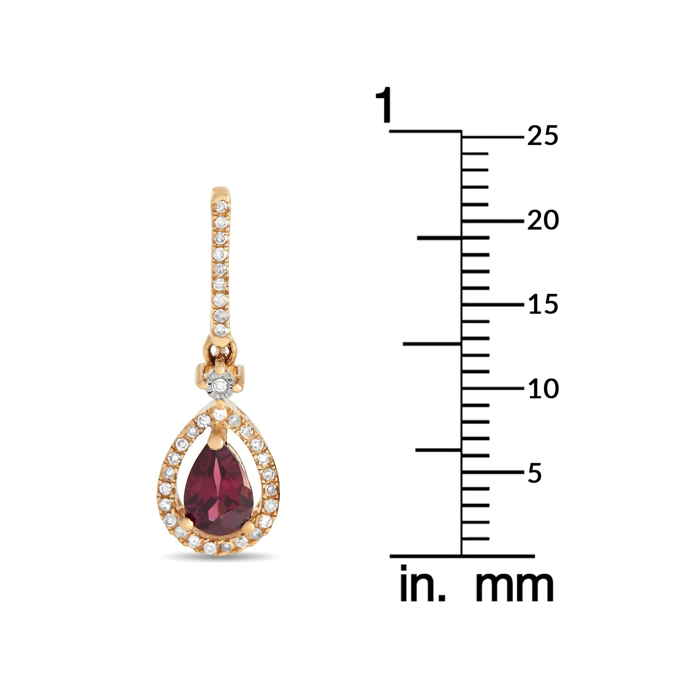 Round Cut LB Exclusive 14K Yellow Gold 0.20ct Diamond & Garnet Pear Earrings For Sale