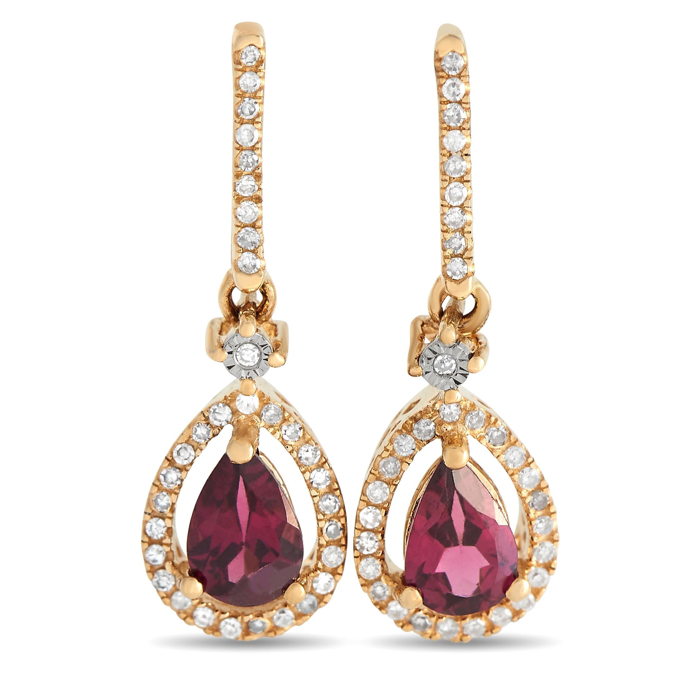 LB Exclusive 14K Yellow Gold 0.20ct Diamond & Garnet Pear Earrings In New Condition For Sale In Southampton, PA