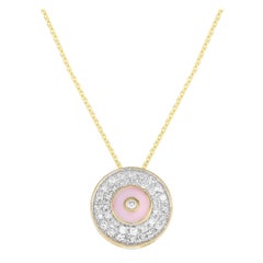 LB Exclusive 14K Yellow Gold 0.20ct Diamond Pink Disk Necklace PN15060 LB Exclusive 14K Yellow Gold 0.20ct Diamond Pink Disk Necklace PN15060