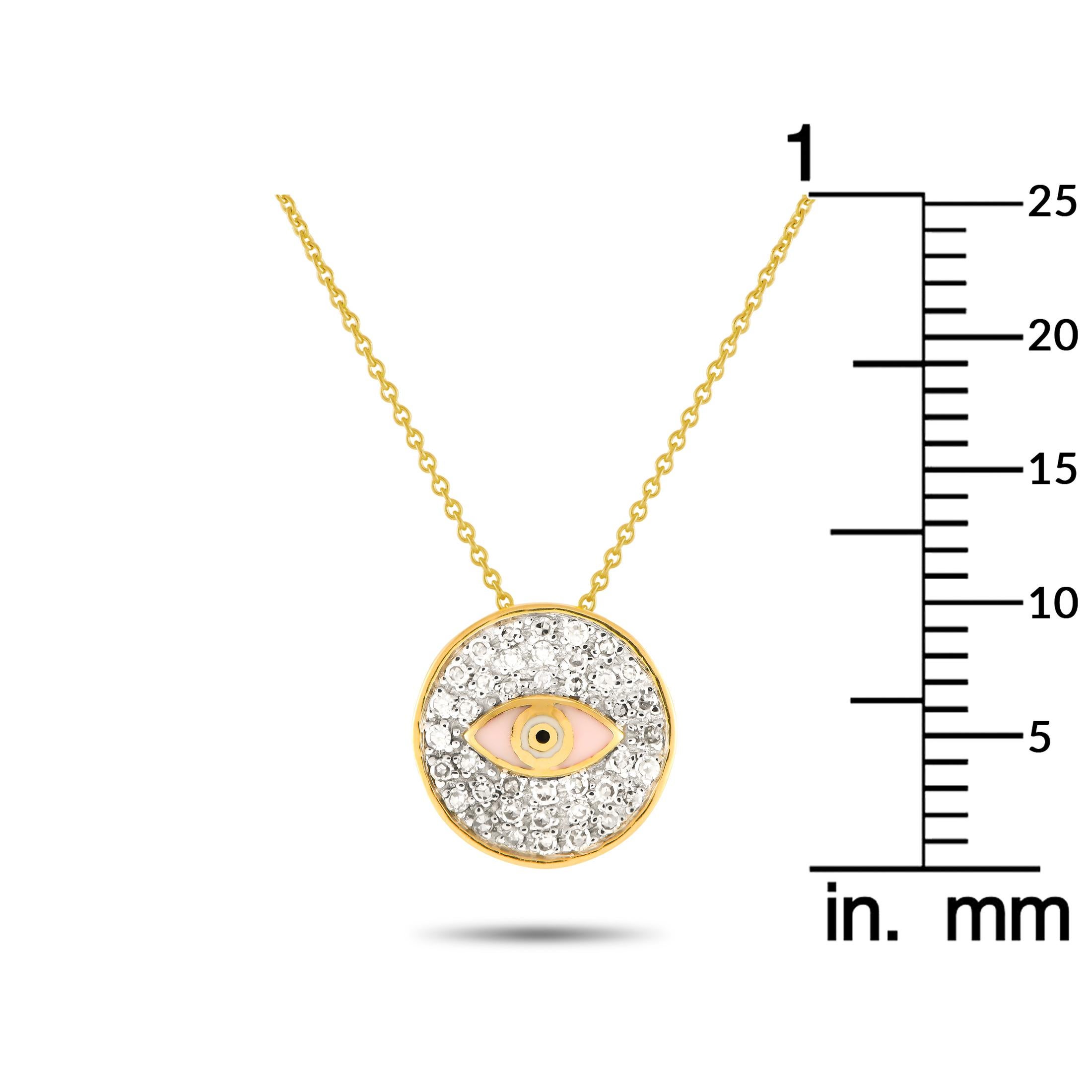 LB Exclusive 14K Yellow Gold 0.20ct Diamond Pink Evil Eye Necklace PN15061 In New Condition For Sale In Southampton, PA