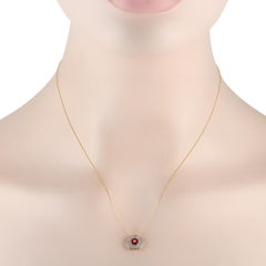 LB Exclusive Collier à disque rouge en or jaune 14 carats et diamants 0,20 carat P15060