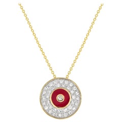 LB Exclusive 14K Yellow Gold 0.20ct Diamond Red Disk Necklace P15060 LB Exclusive 14K Yellow Gold 0.20ct Diamond Red Disk Necklace P15060