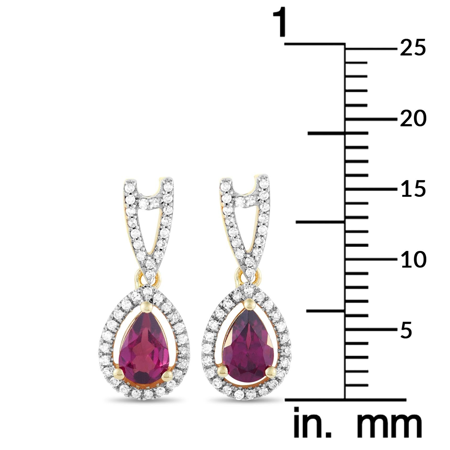 Round Cut LB Exclusive 14 Karat Yellow Gold 0.22 Carat Diamond and Garnet Earrings