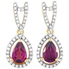 LB Exclusive 14 Karat Yellow Gold 0.22 Carat Diamond and Garnet Earrings