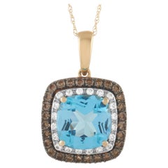 LB Exclusive 14K Yellow Gold 0.22 Ct White and Brown Diamond and Blue Topaz Pend