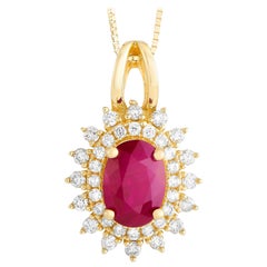 LB Exclusive 14K Yellow Gold 0.24 Ct Diamond and Ruby Pendant Necklace