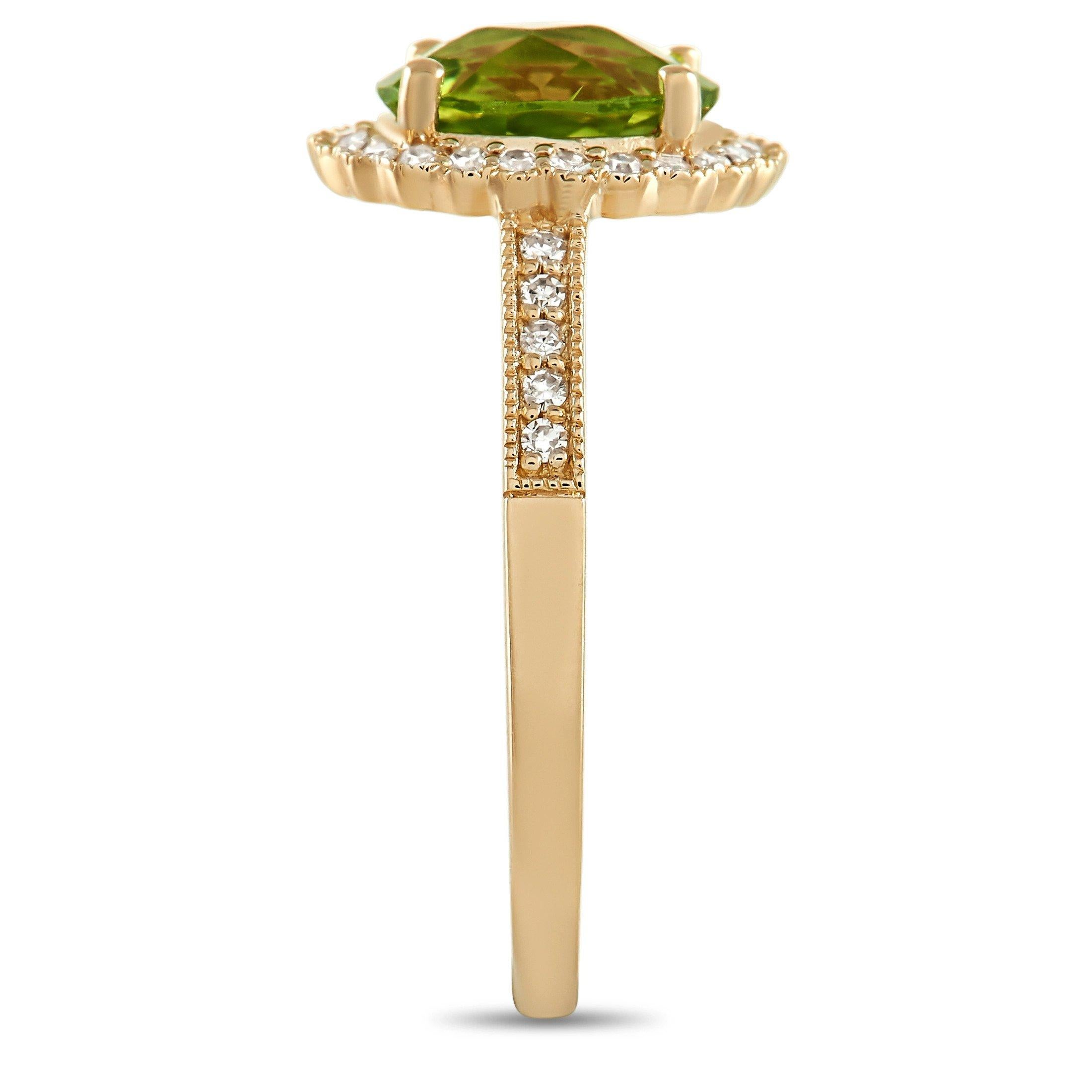 Round Cut LB Exclusive 14K Yellow Gold 0.25 ct Diamond and Peridot Ring
