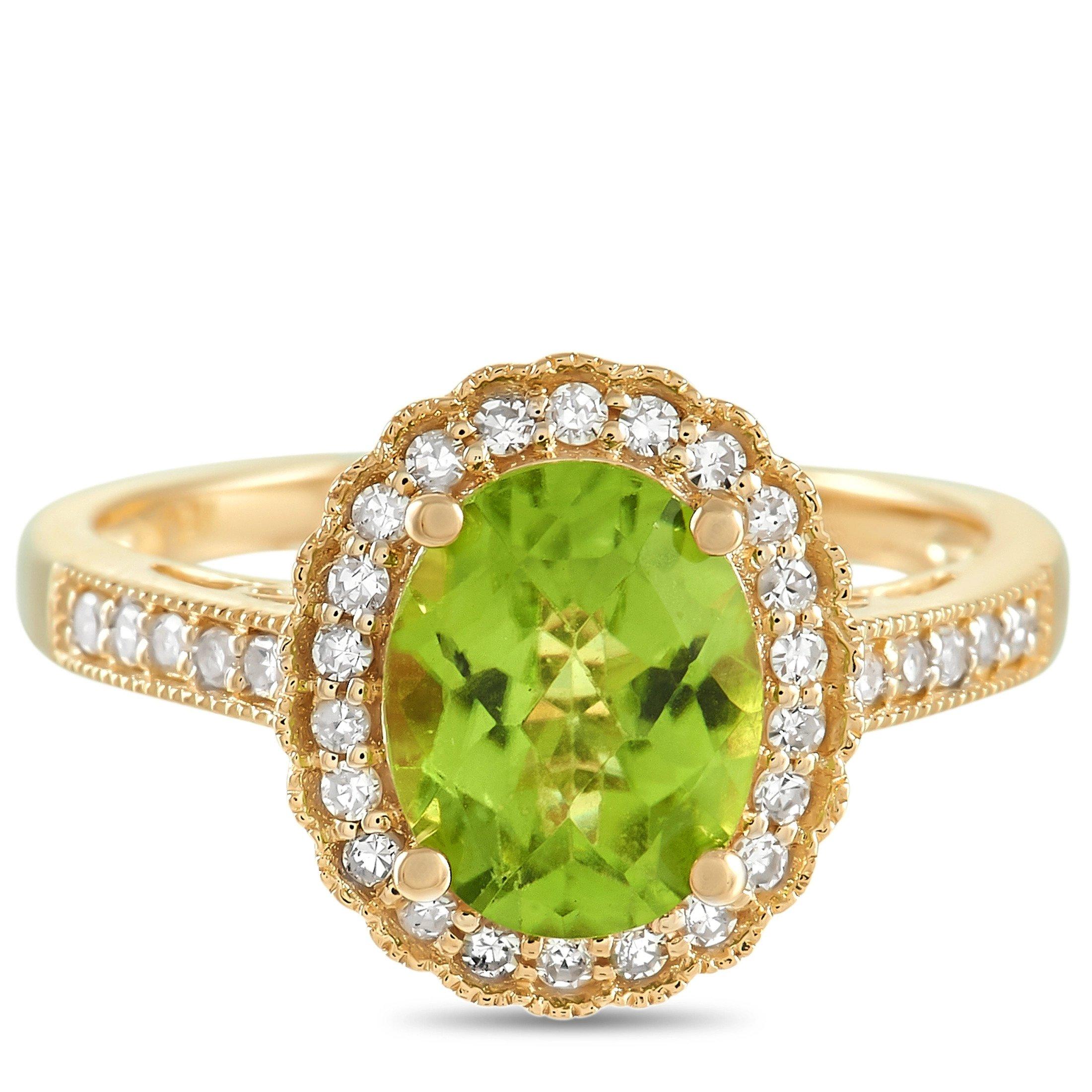 LB Exclusive 14K Yellow Gold 0.25 ct Diamond and Peridot Ring In New Condition In Southampton, PA