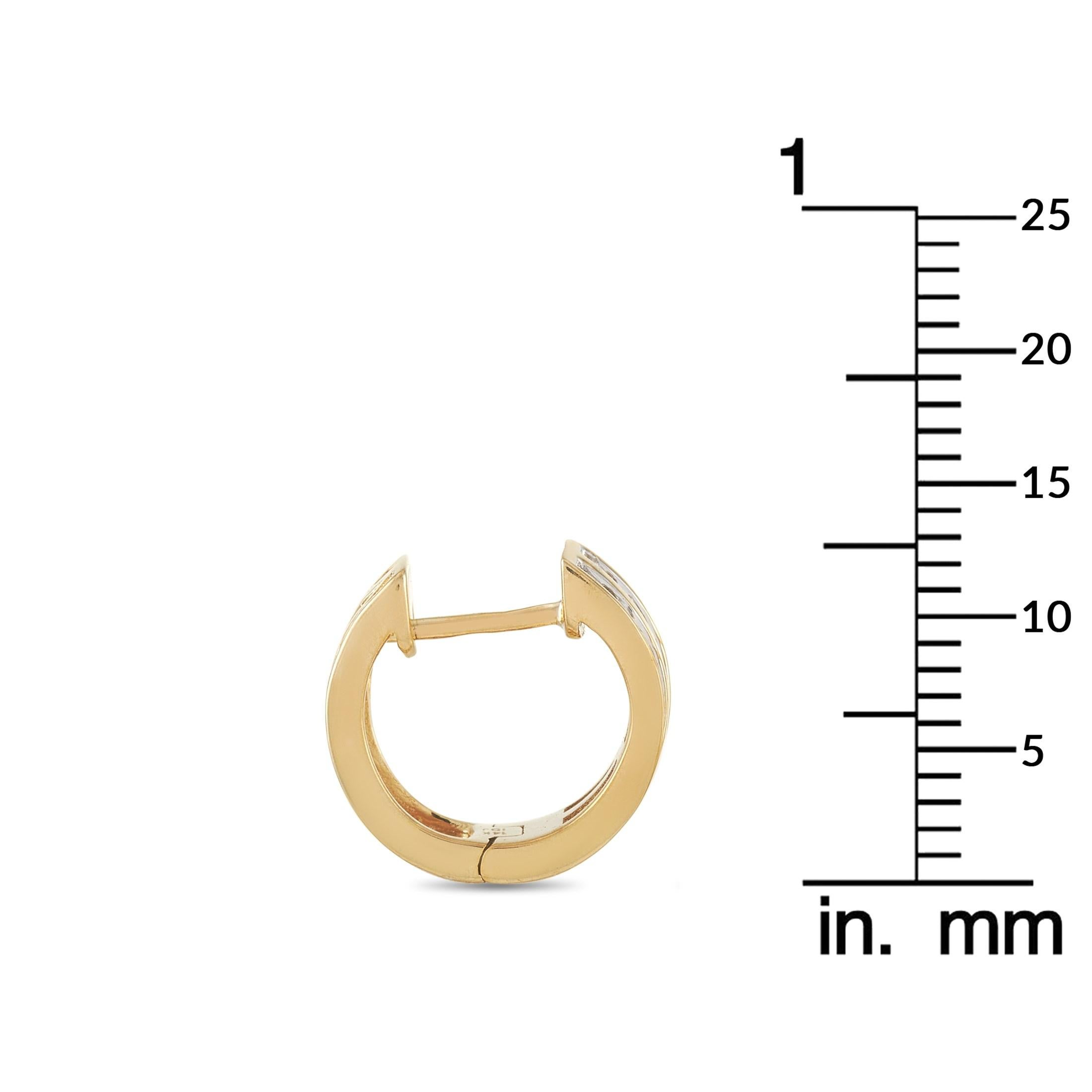Round Cut LB Exclusive 14 Karat Yellow Gold 0.25 Carat Diamond Hoop Earrings