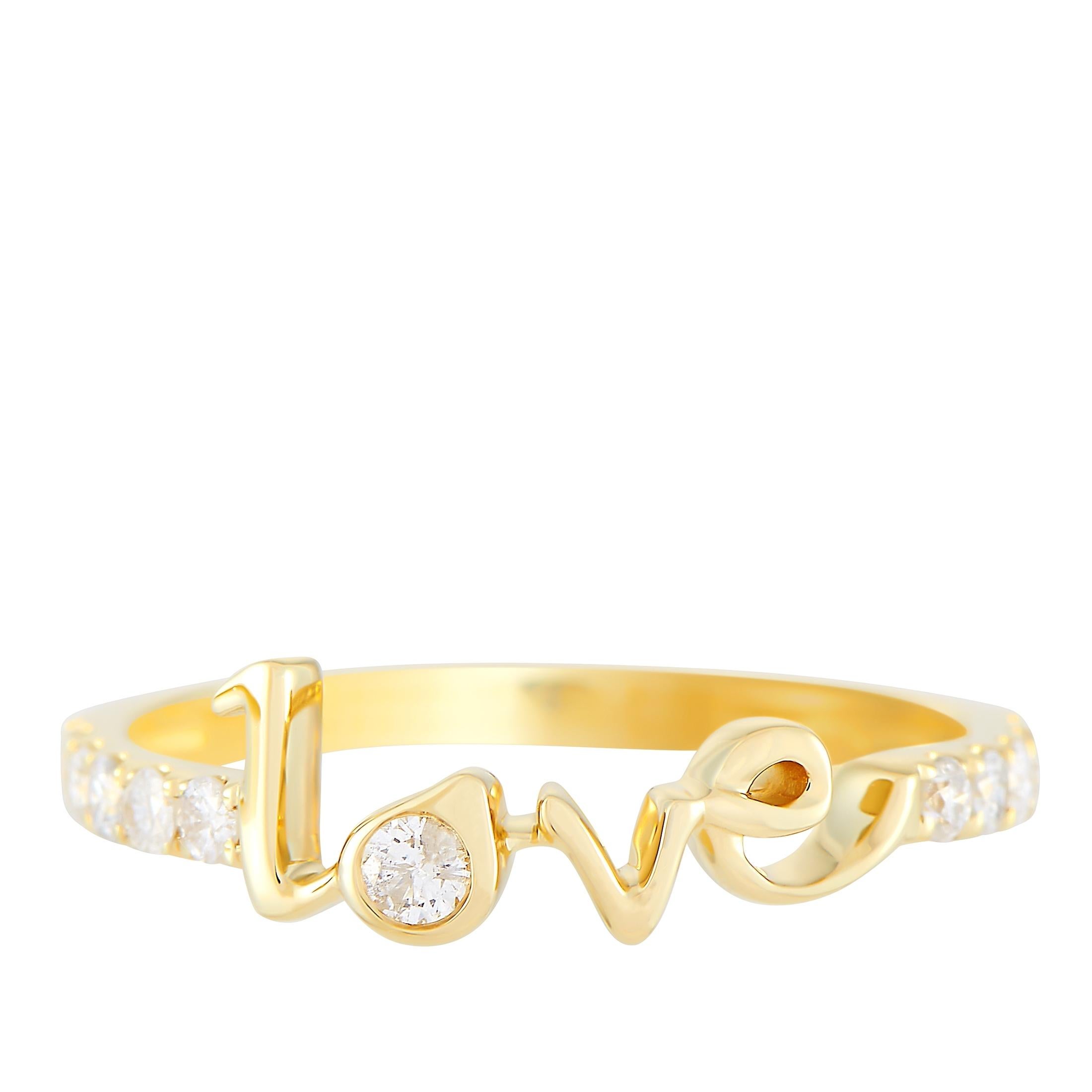 LB Exclusive 14K Yellow Gold 0.25 Ct Diamond Love Ring In New Condition For Sale In Southampton, PA