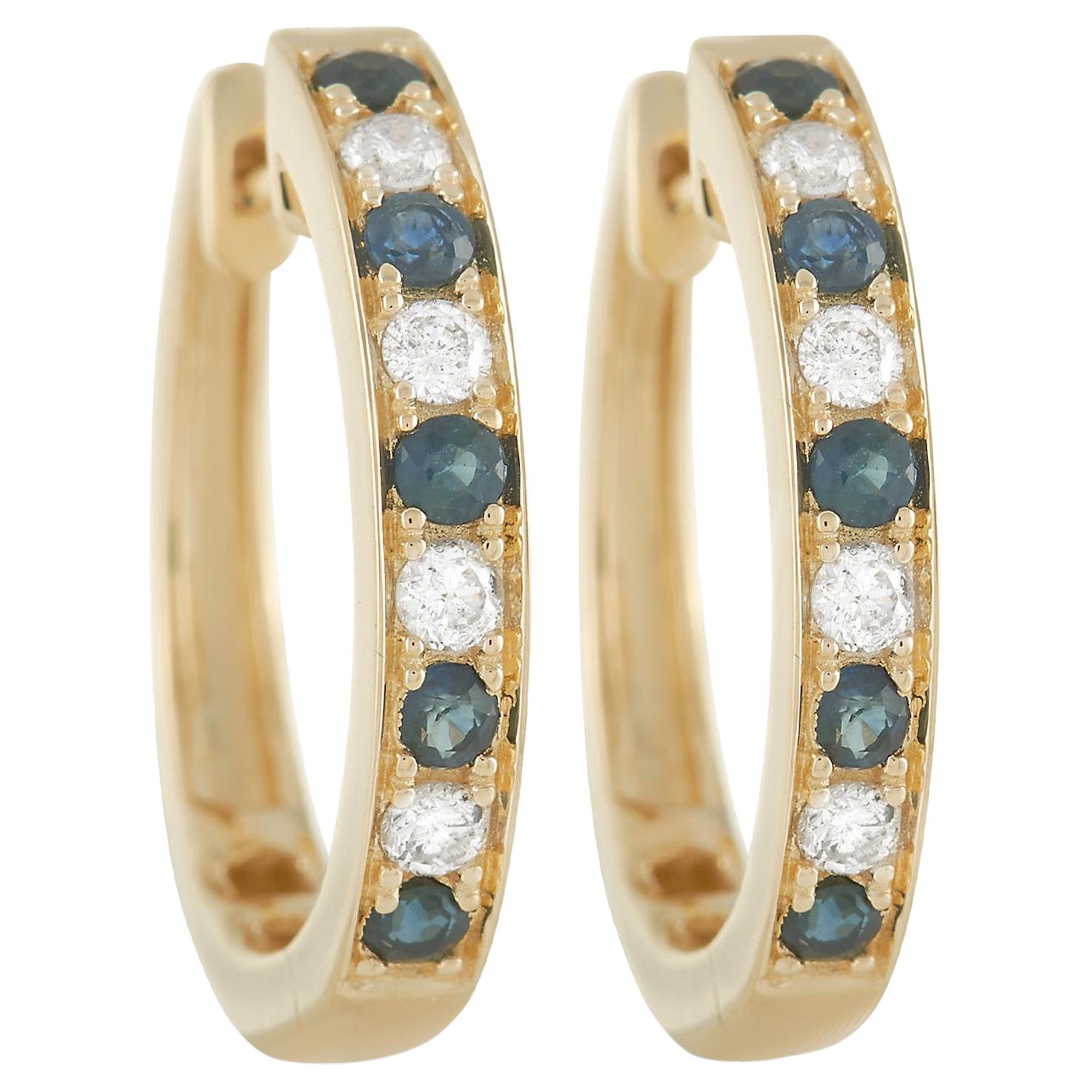LB Exclusive - Boucles d'oreilles en or jaune 14 carats avec diamants 0,25 carat et saphirs en vente