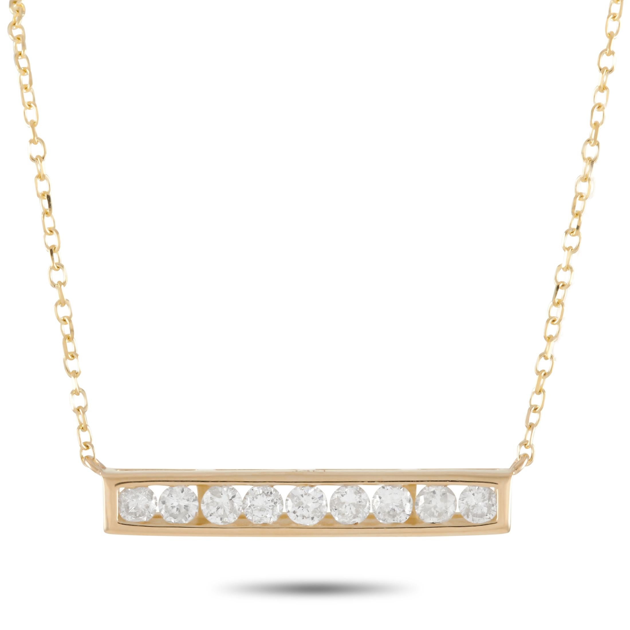 LB Exclusive 14k Yellow Gold 0.25 Carat Diamond Bar Necklace For Sale