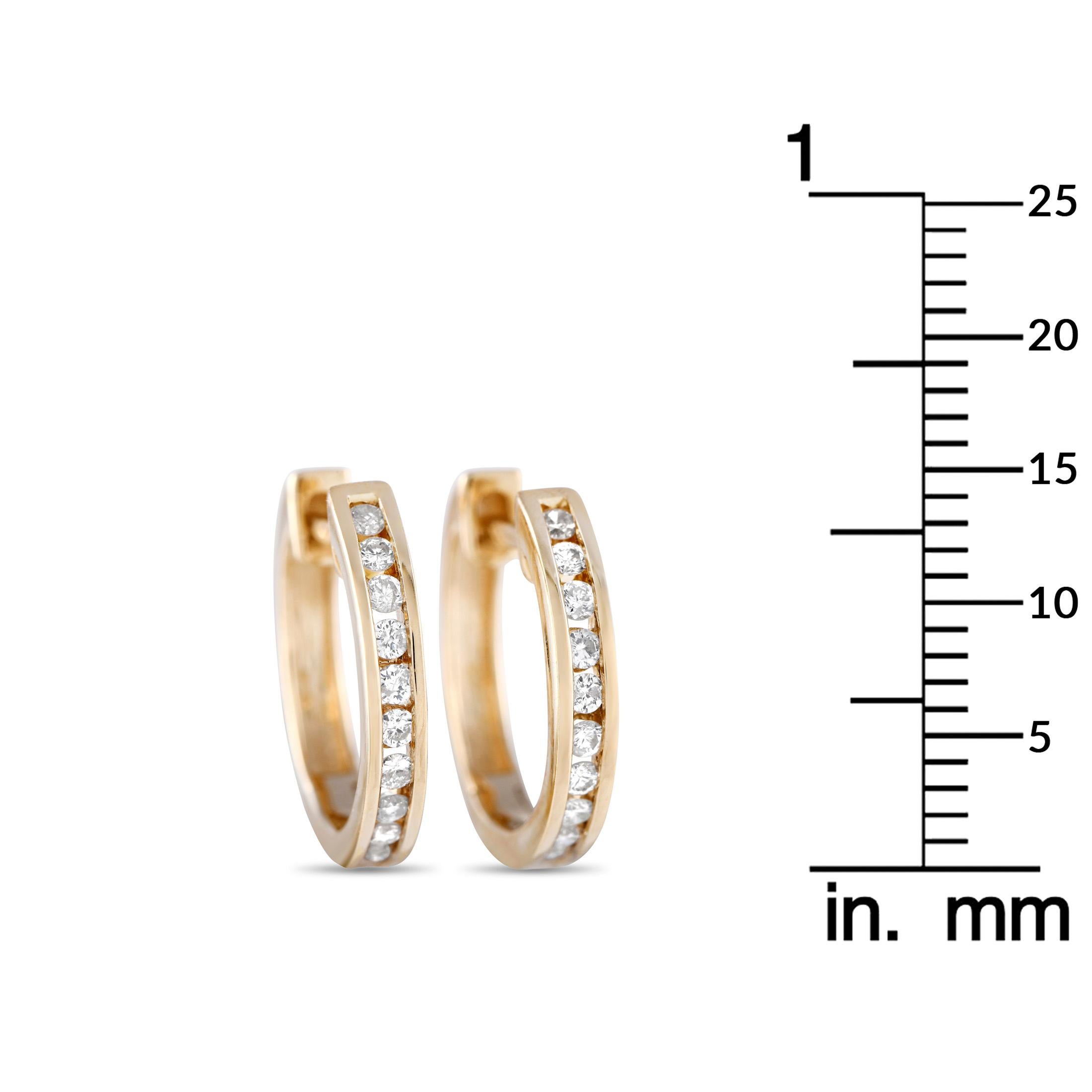 Round Cut Lb Exclusive 14k Yellow Gold 0.25 Carat Diamond Channel Set Hoop Earrings For Sale