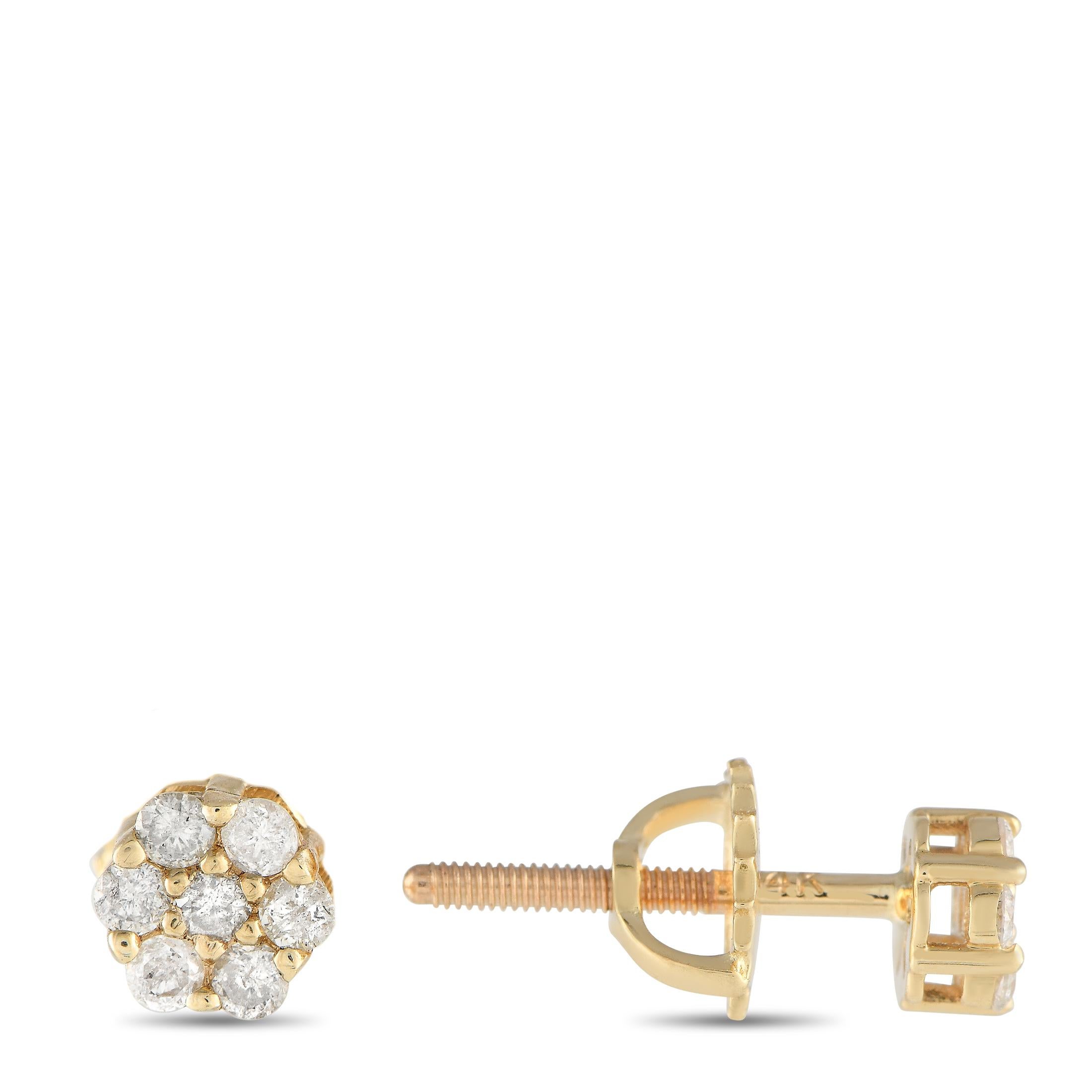 Upgrade your basic studs to these ear sparklers that have a little more to say. Each earring measures approximately 0.15