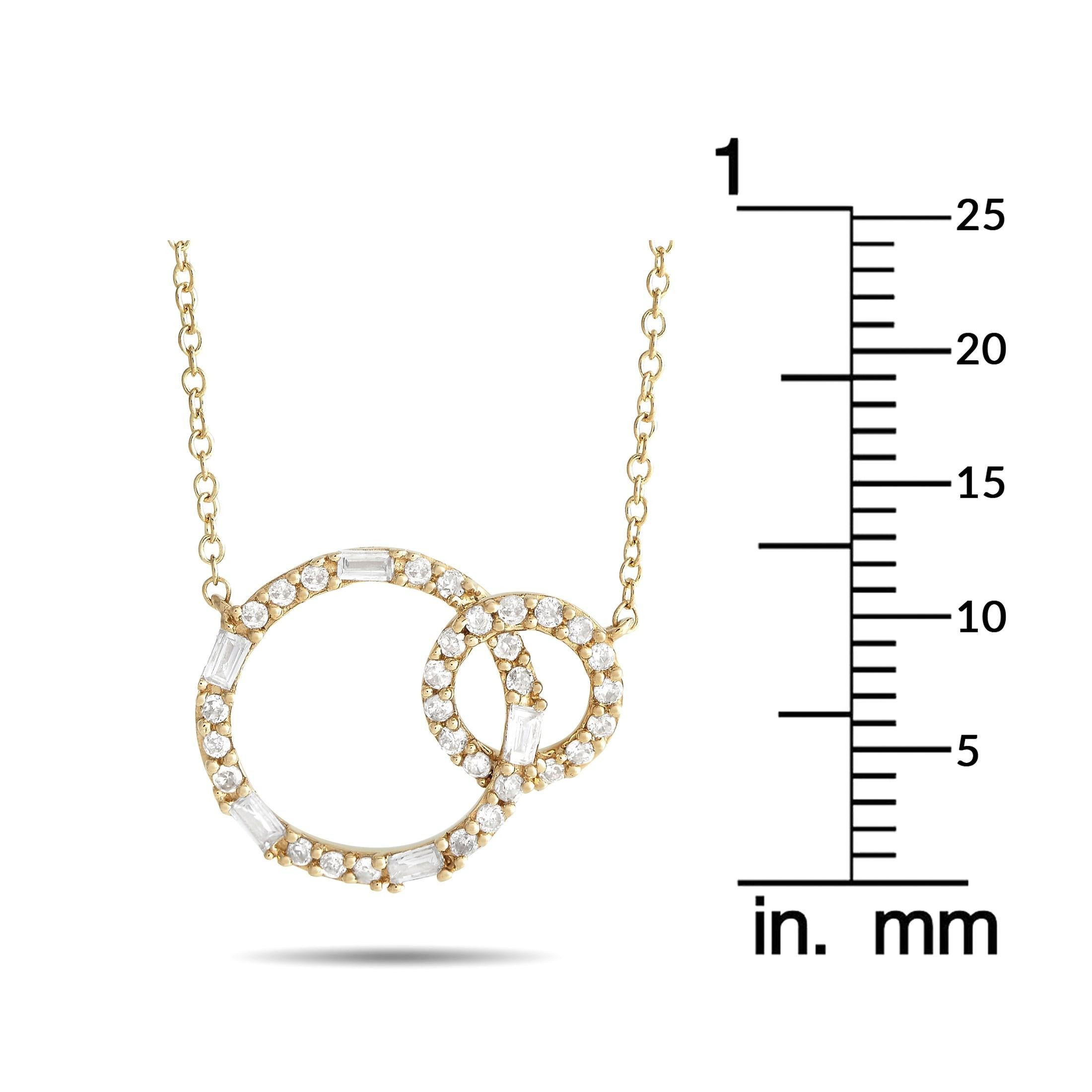 Taille mixte LB Exclusive Collier double cercle en or jaune 14 carats et diamants 0,25 carat en vente