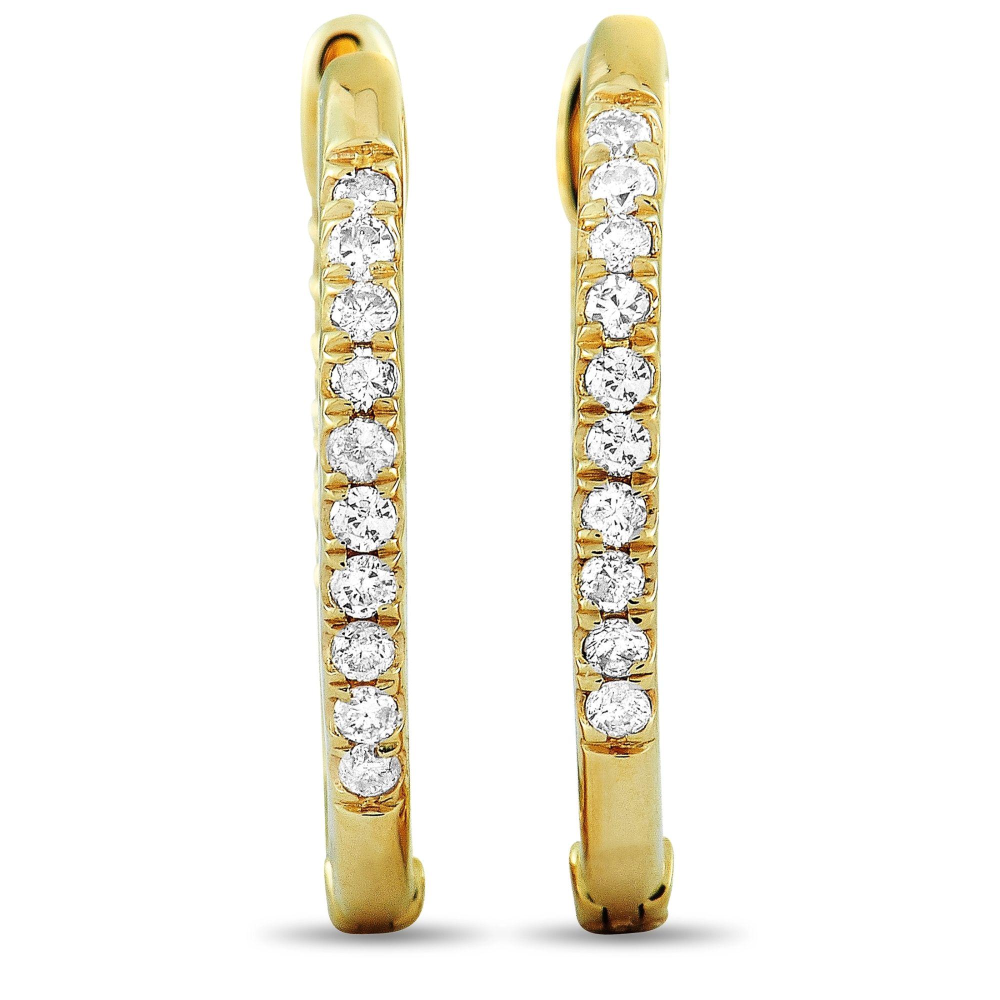 Round Cut Lb Exclusive 14k Yellow Gold 0.25 Carat Diamond Hoop Earrings For Sale