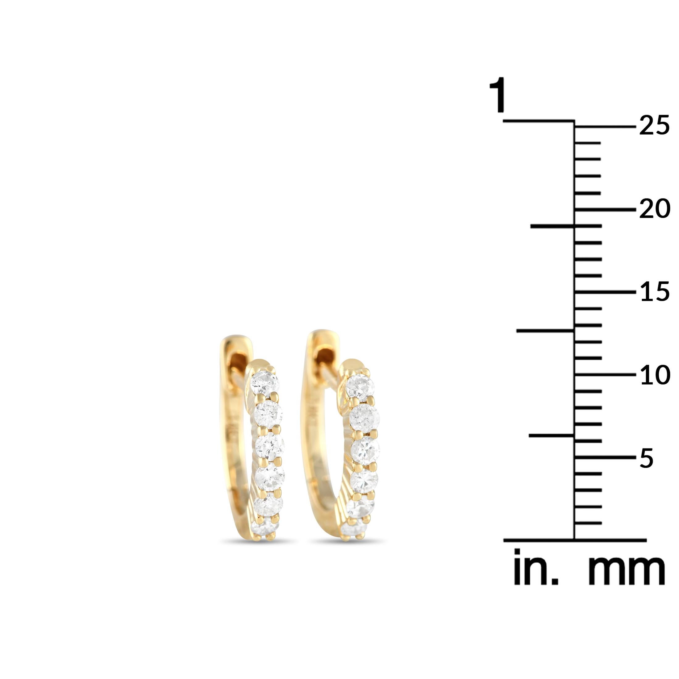 Round Cut LB Exclusive 14k Yellow Gold 0.25 Carat Diamond Hoop Earrings For Sale