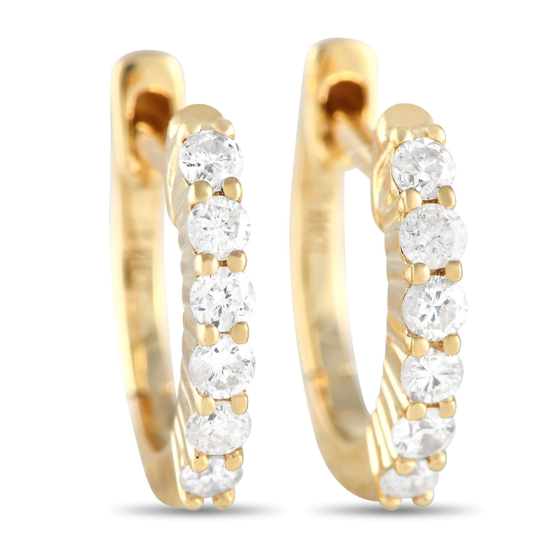 LB Exclusive 14k Yellow Gold 0.25 Carat Diamond Hoop Earrings In New Condition For Sale In Southampton, PA