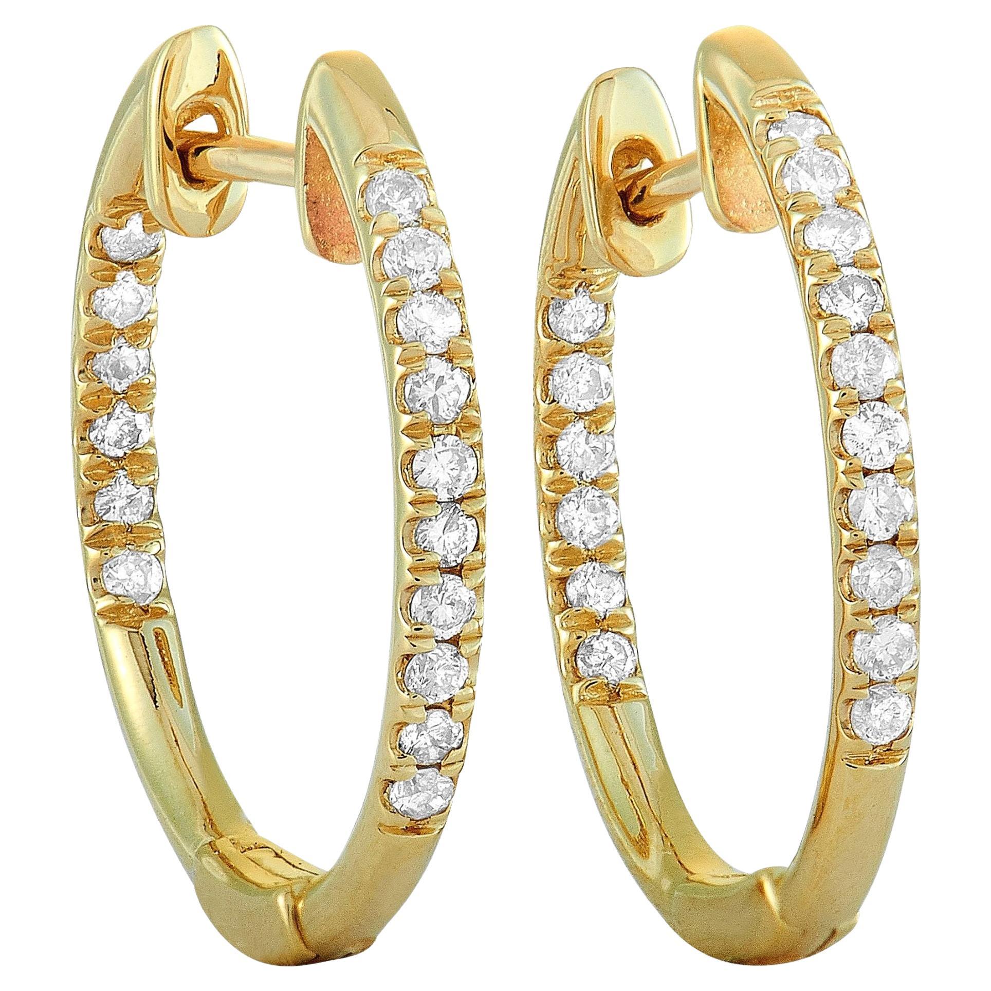 Lb Exclusive 14k Yellow Gold 0.25 Carat Diamond Hoop Earrings For Sale