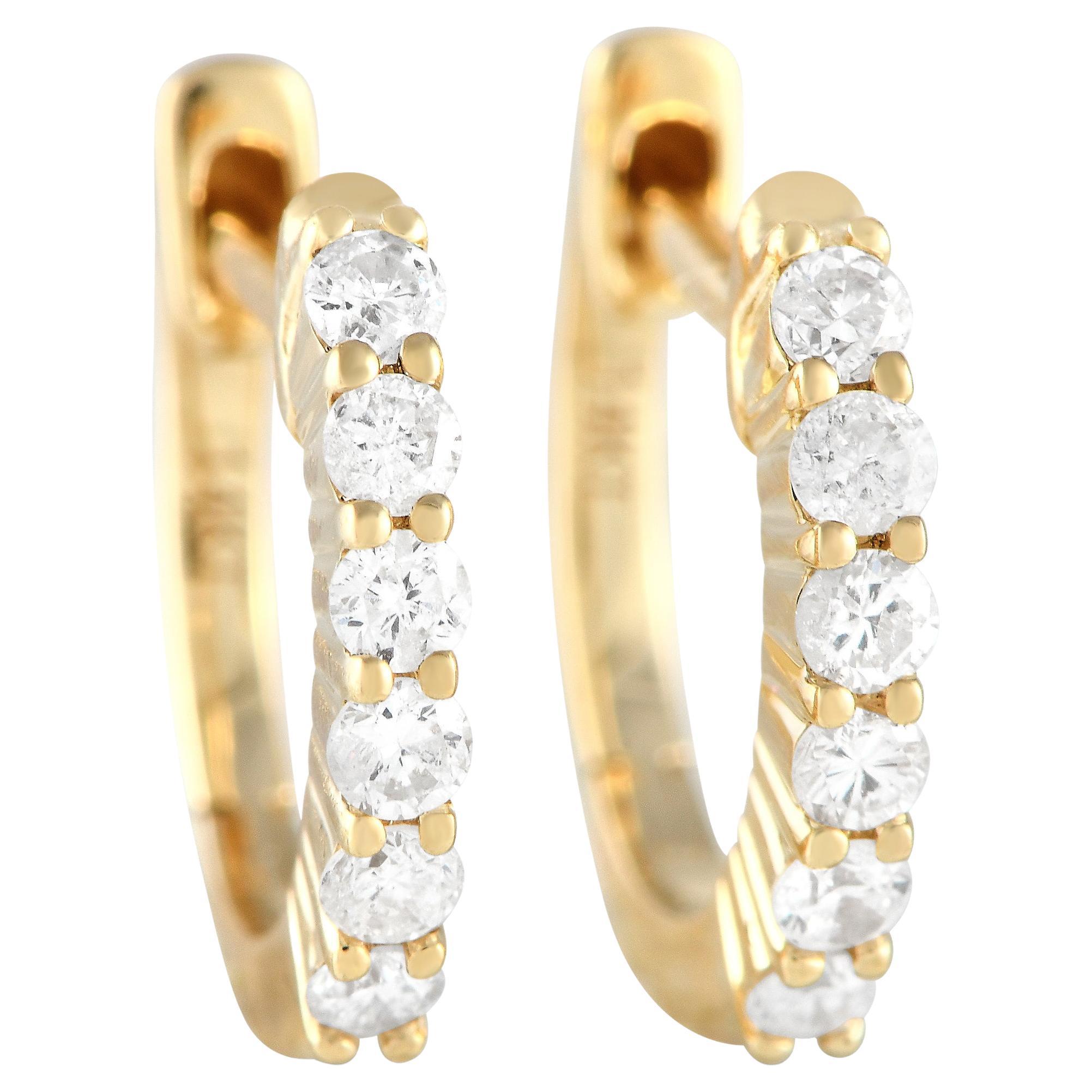 LB Exclusive 14k Yellow Gold 0.25 Carat Diamond Hoop Earrings For Sale