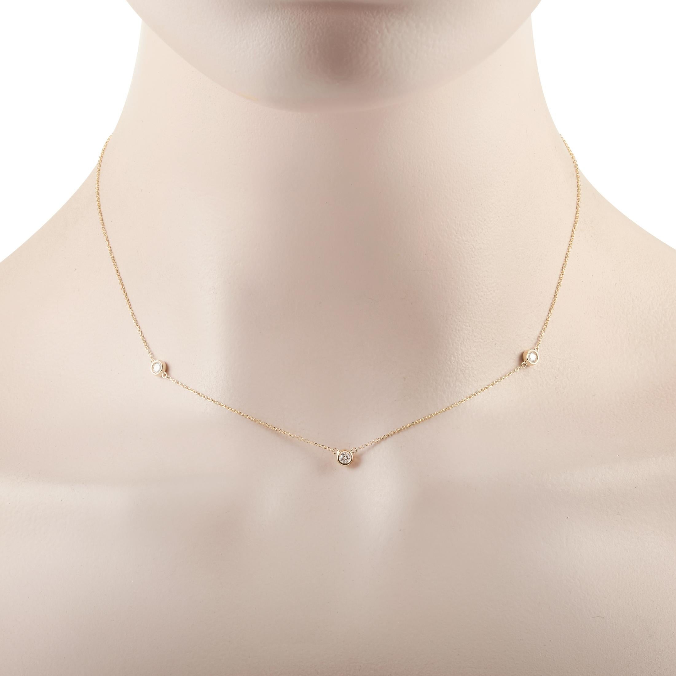 This LB Exclusive necklace is crafted from 14K yellow gold and weighs 1.6 grams, measuring 16” in length. The necklace is set with diamonds that total 0.25 carats.
 
 Offered in brand new condition, this jewelry piece includes a gift box.
