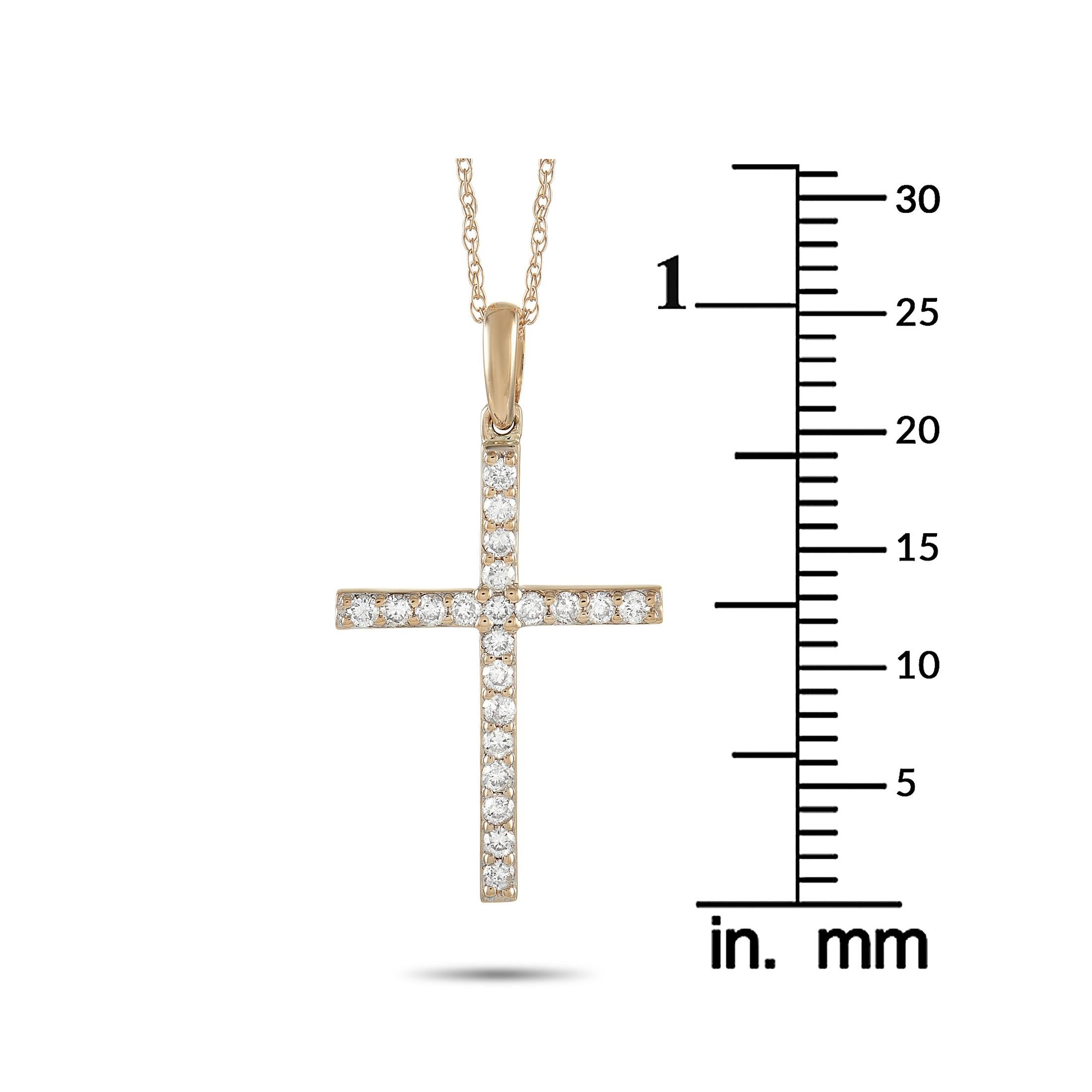 LB Exclusive 14k Yellow Gold 0.26 Ct Diamond Cross Pendant Necklace In New Condition In Southampton, PA