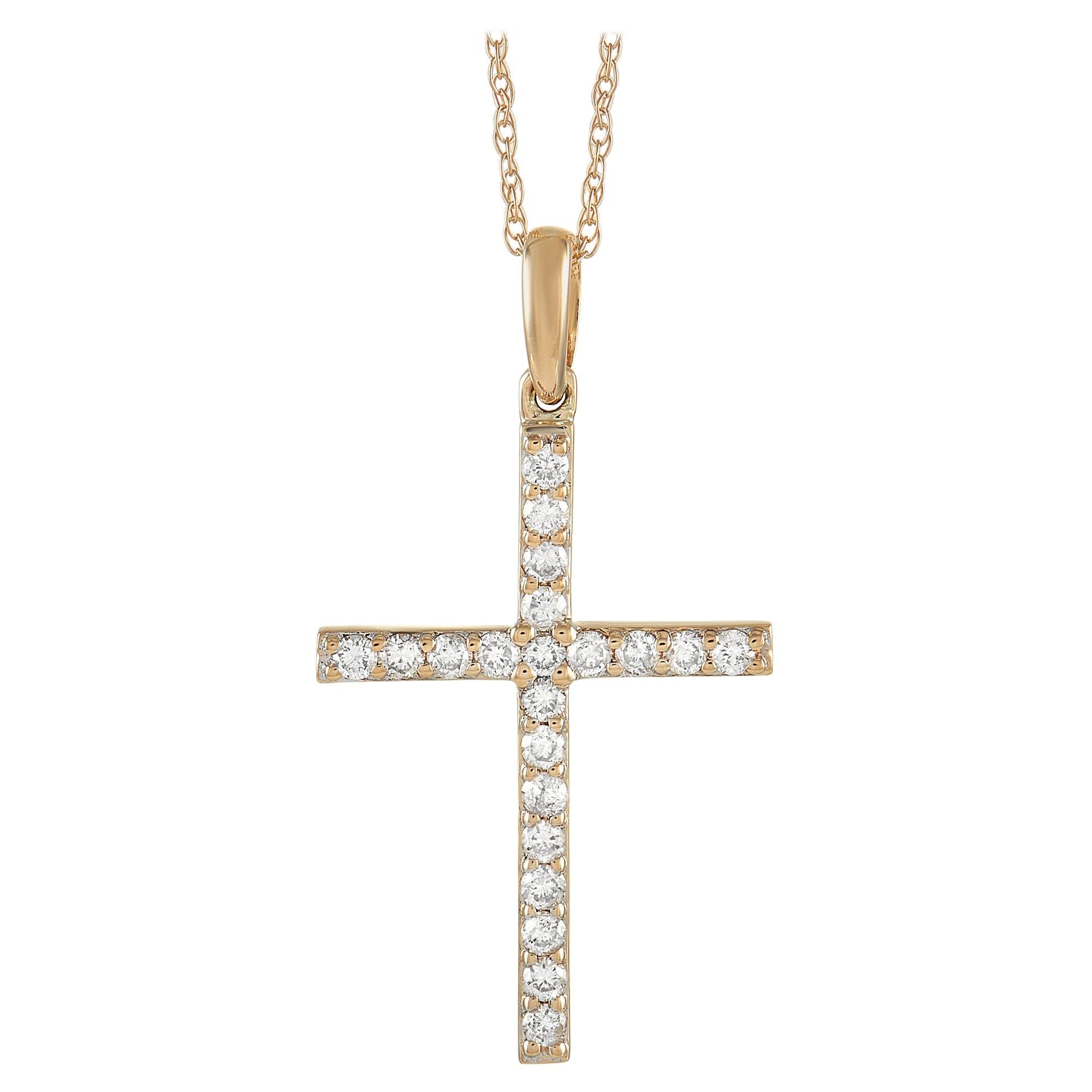 LB Exclusive 14k Yellow Gold 0.26 Ct Diamond Cross Pendant Necklace