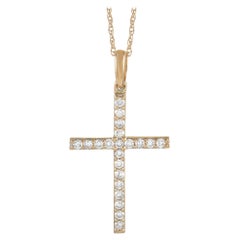 LB Exclusive 14k Yellow Gold 0.26 Ct Diamond Cross Pendant Necklace
