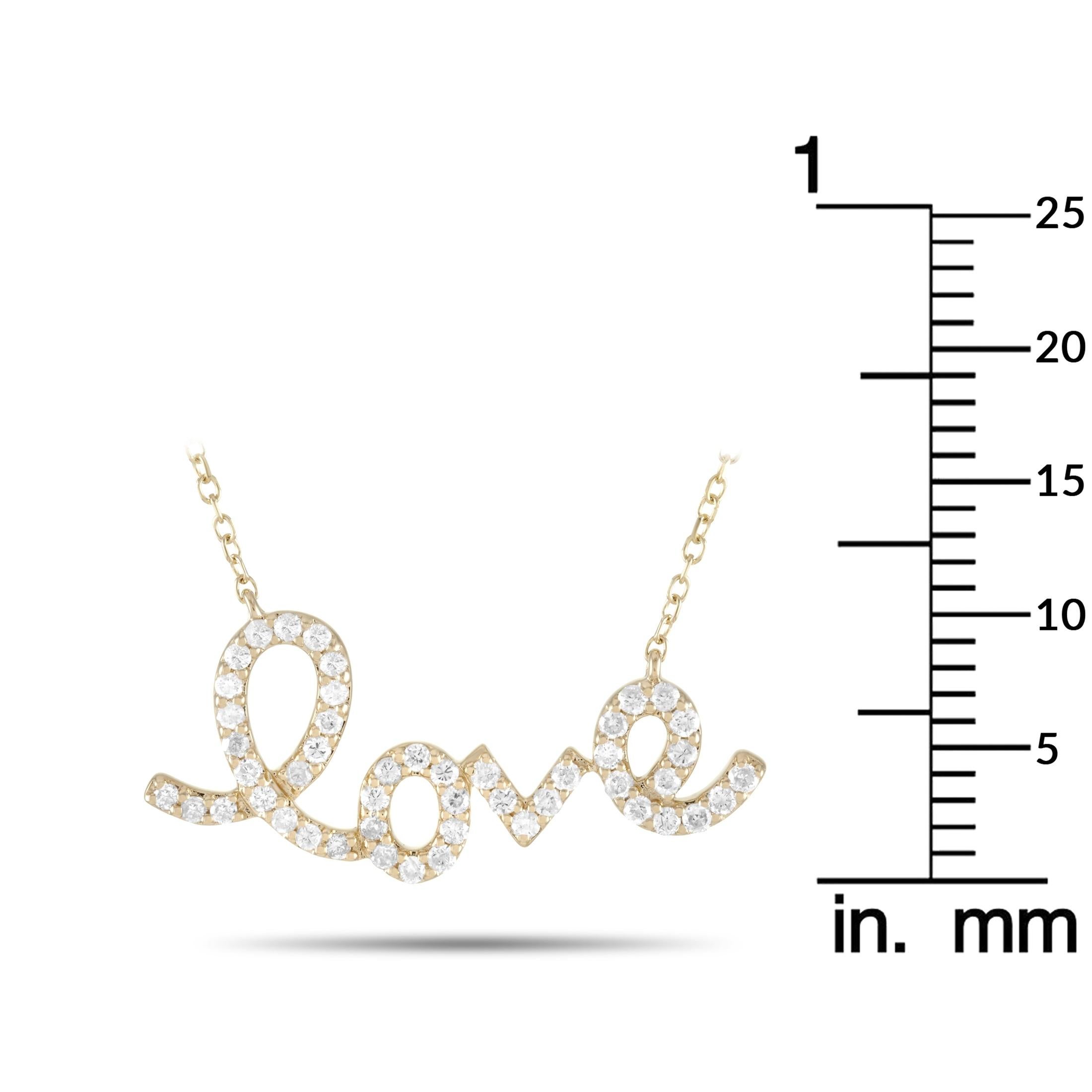 LB Exclusive 14K Yellow Gold 0.26 ct Diamond Love Pendant Necklace In New Condition In Southampton, PA