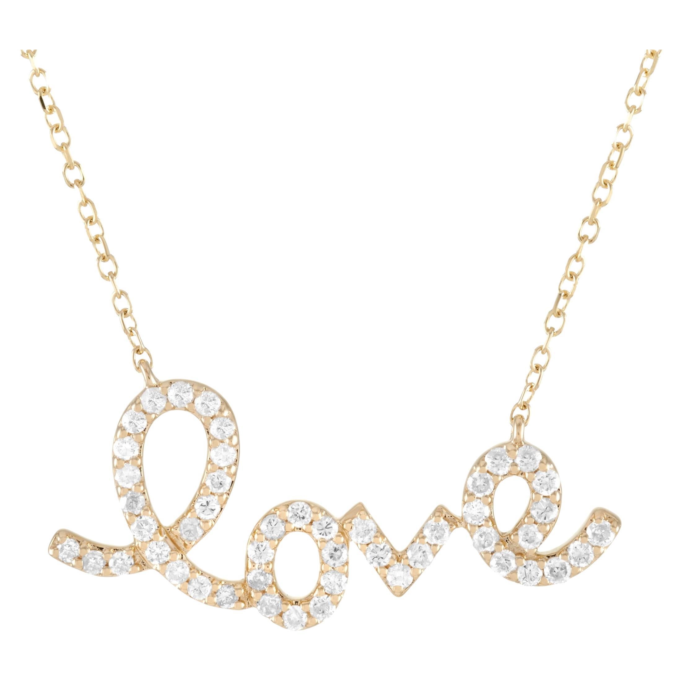 LB Exclusive Collier pendentif amour en or jaune 14 carats avec diamants 0,26 carat