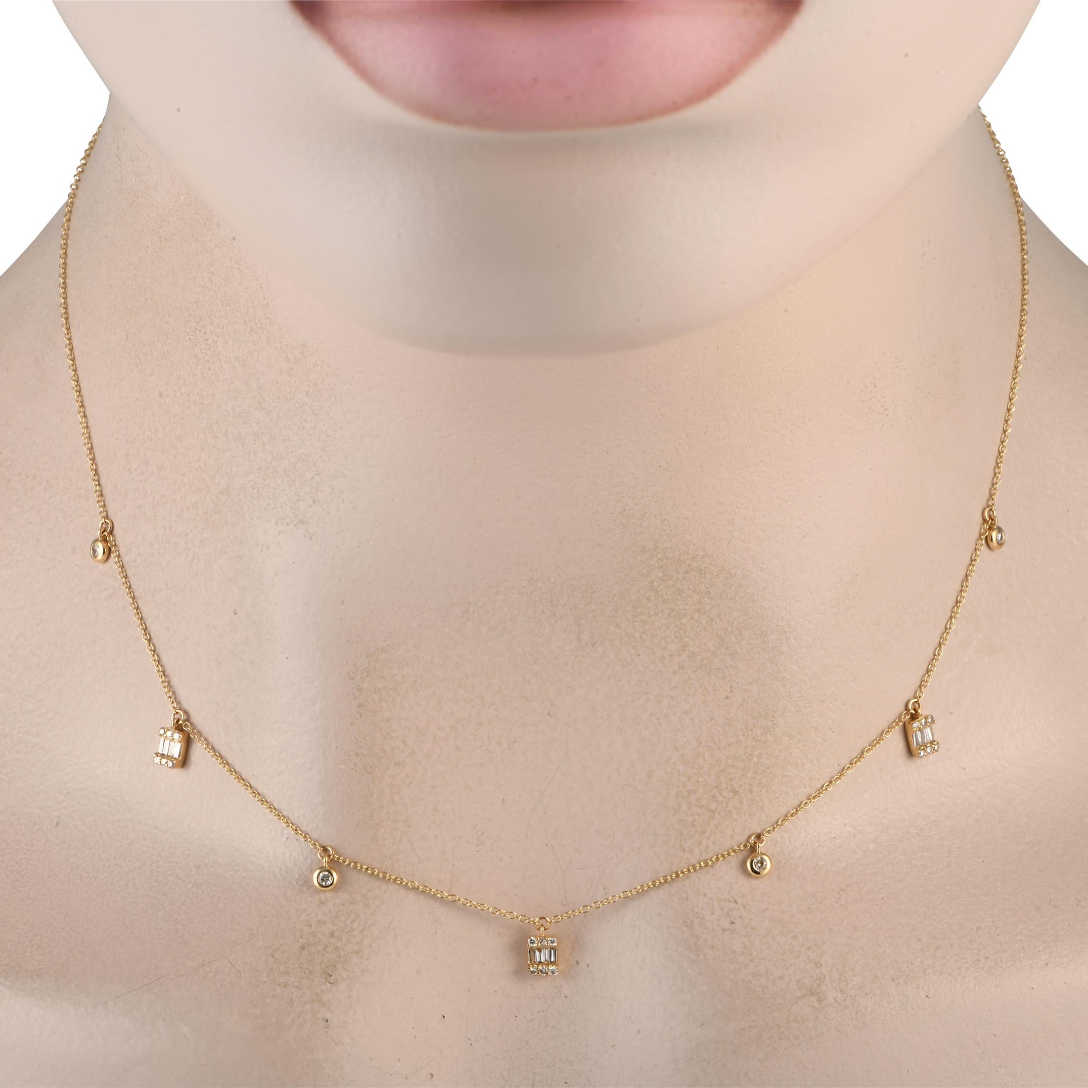 Round Cut LB Exclusive 14K Yellow Gold 0.26ct Diamond Station Necklace NK01349 For Sale