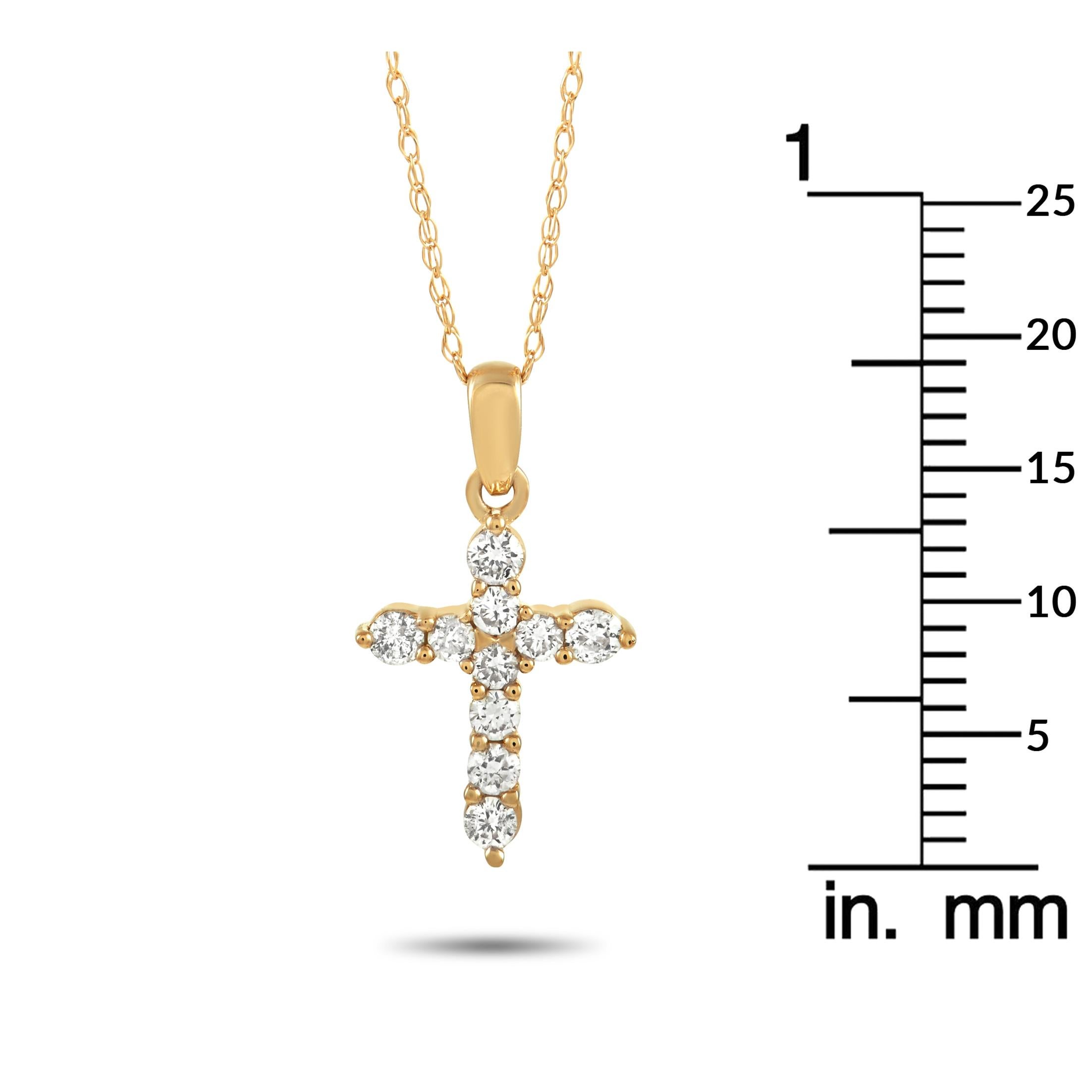 Round Cut LB Exclusive 14K Yellow Gold 0.27 ct Diamond Cross Necklace