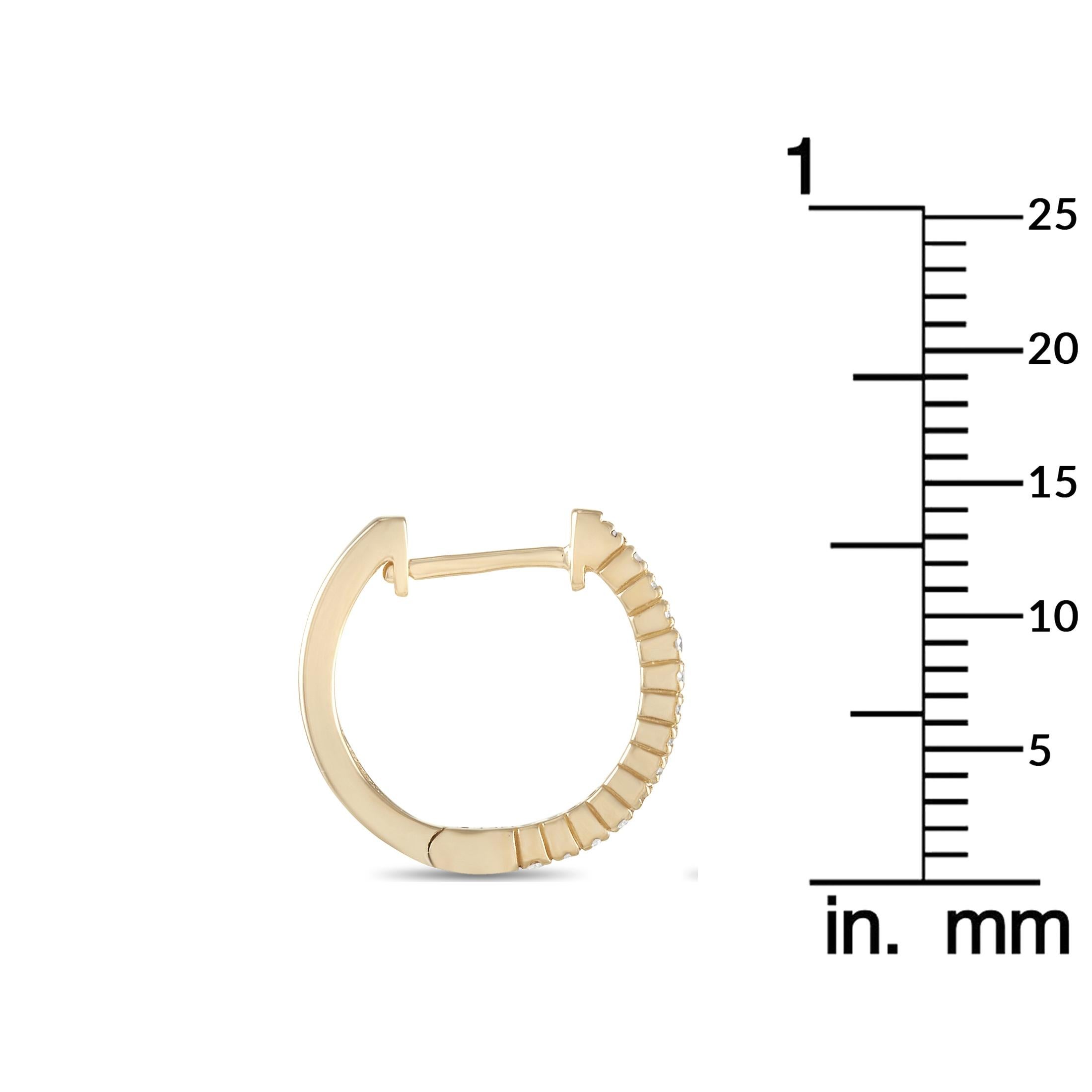 Round Cut LB Exclusive 14k Yellow Gold 0.27 Carat Diamond Hoop Earrings For Sale