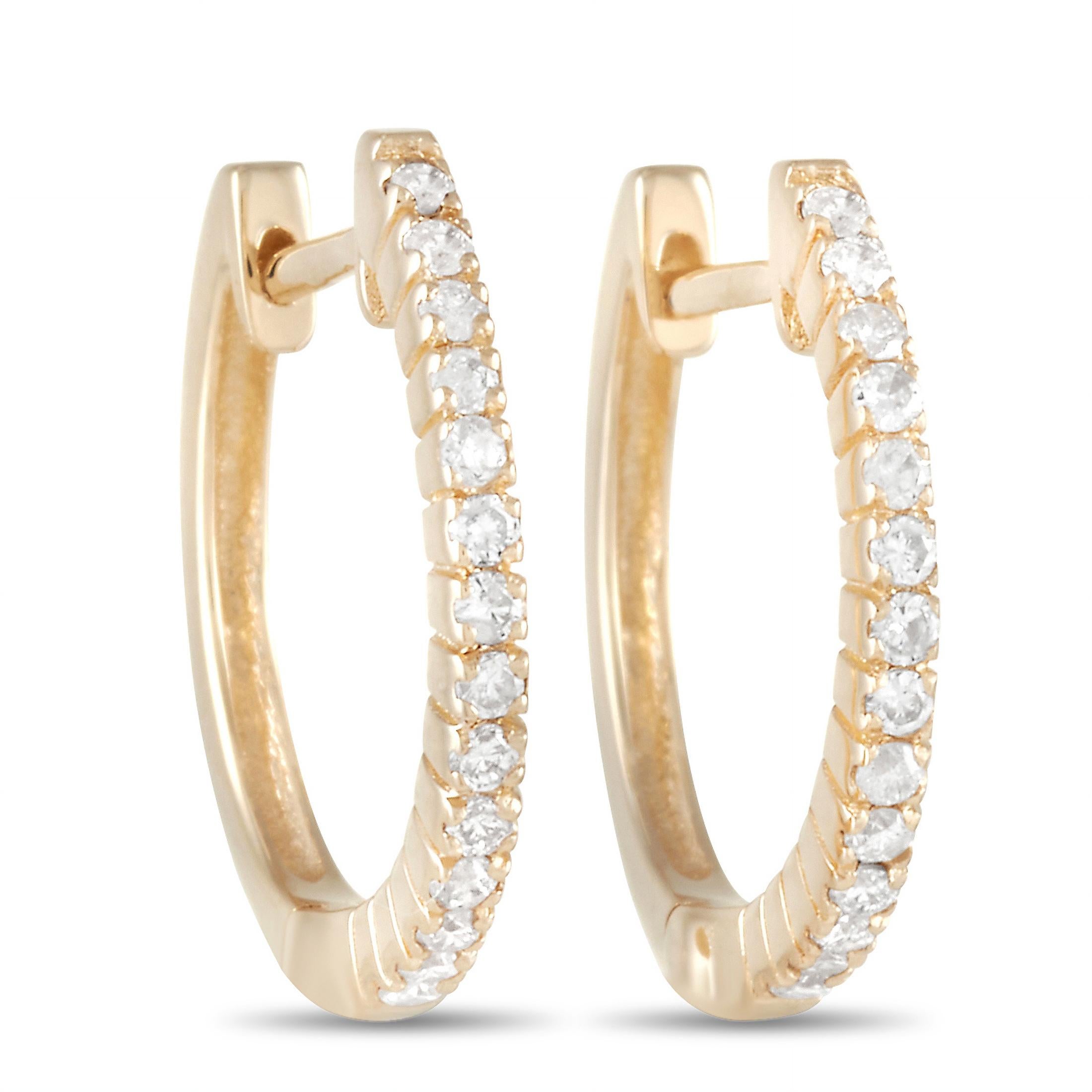 LB Exclusive 14k Yellow Gold 0.27 Carat Diamond Hoop Earrings In New Condition For Sale In Southampton, PA