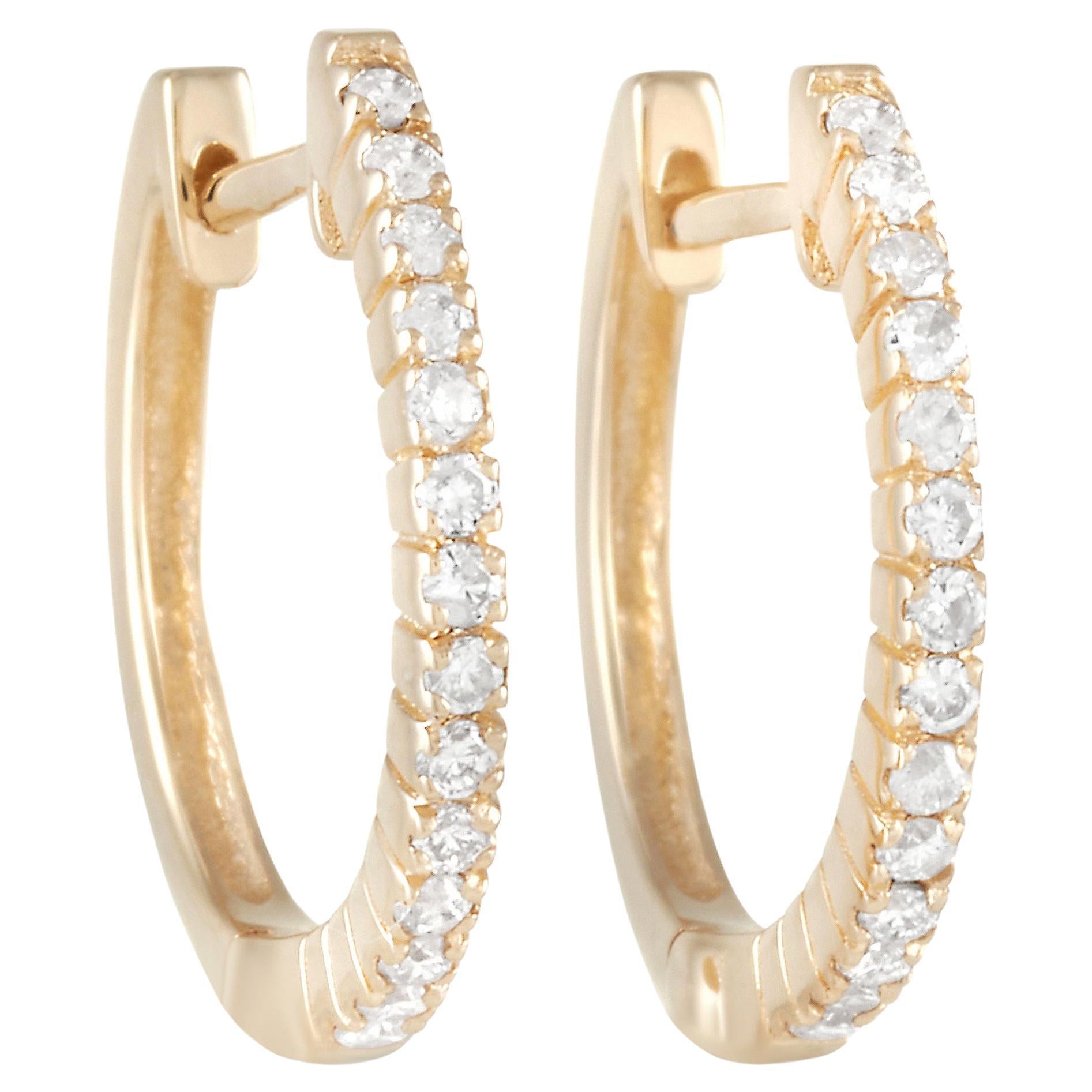 LB Exclusive 14k Yellow Gold 0.27 Carat Diamond Hoop Earrings For Sale