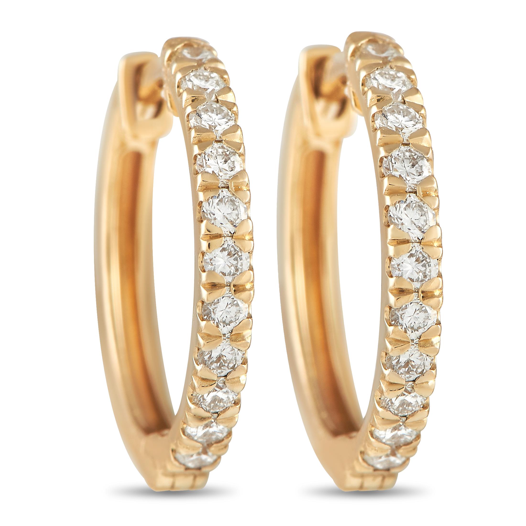 LB Exclusive 14k Yellow Gold 0.28ct Diamond Hoop Earrings In New Condition In Southampton, PA